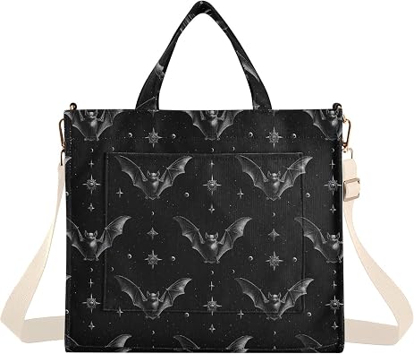 Bats Black Print Women Tote Bag Corduroy Cloth Handbag Purse with Detachable Strap Small