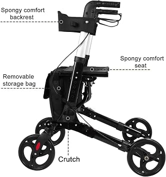 Folding Rollator Walker with Seat, Compact Mobility Walker with 8