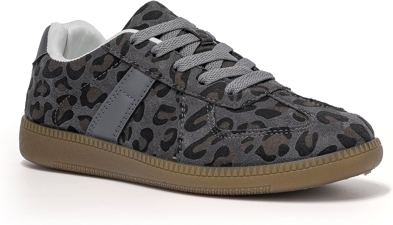 Leopard Print Sneakers, Low Top Fashion Casual Shoes, Brown Gum Sole