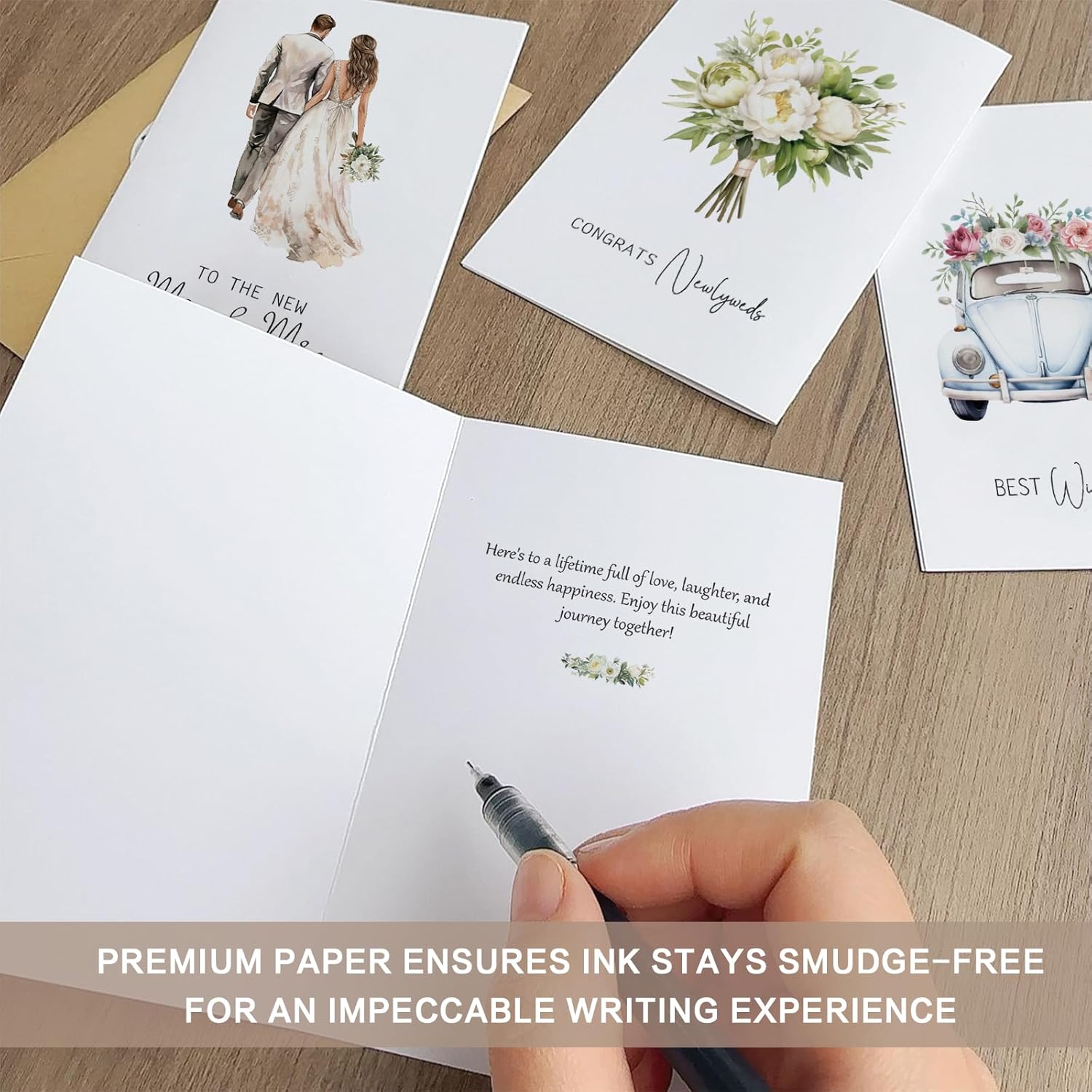 20 Wedding Cards with Envelopes and Stickers, 4"x6" Watercolor Retro 10 Designs Blank Congratulations Cards for Bride Groom, Bridal Showers Engagement Parties - Image 6