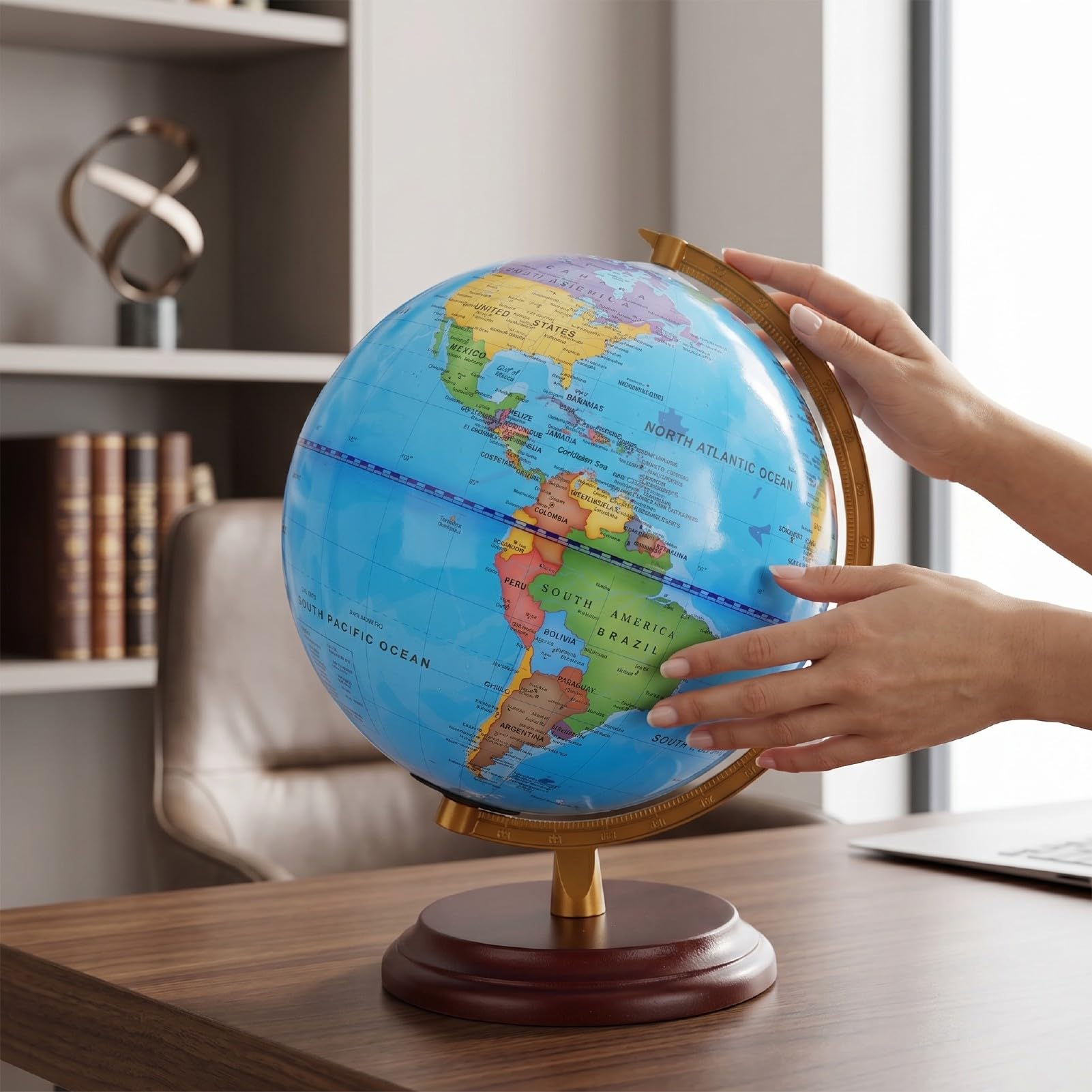 Bewinner Mappamondo da 8 Pollici per Bambini Globo Educativo da Scrivania Girevole con Geografia con Supporto, Strumento Didattico Interattivo per Casa, Ufficio, Aula, Robusta Struttura in Metallo