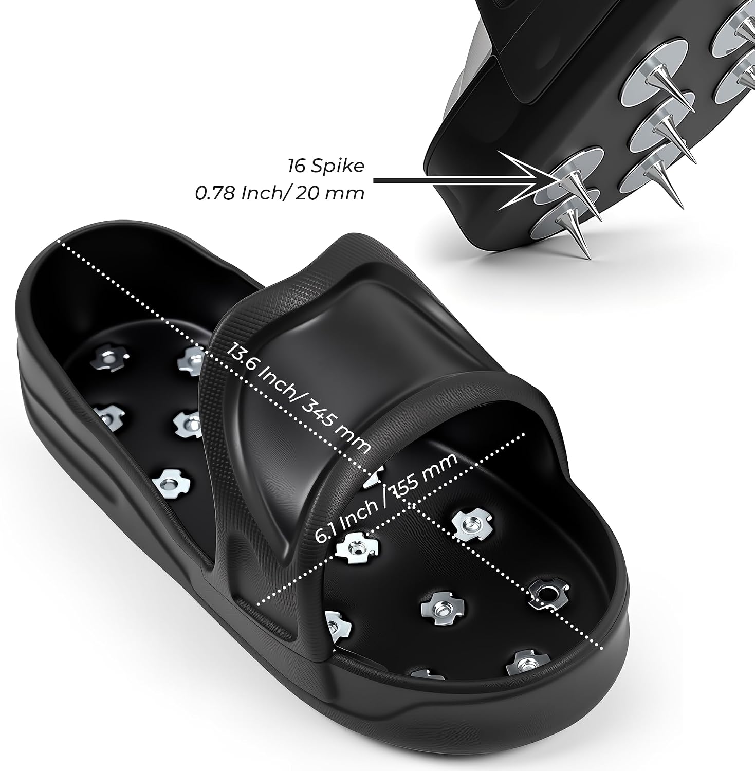 Epoxy Floor Spiked Shoes, Soft EVA Gunite Spiked Shoes with 0.78" Sharp Spikes, for Safe Walking on Epoxy Floor Coating, Self-Leveling Cement, Epoxy Topcoats, Concrete, Resin (Large Size) Black