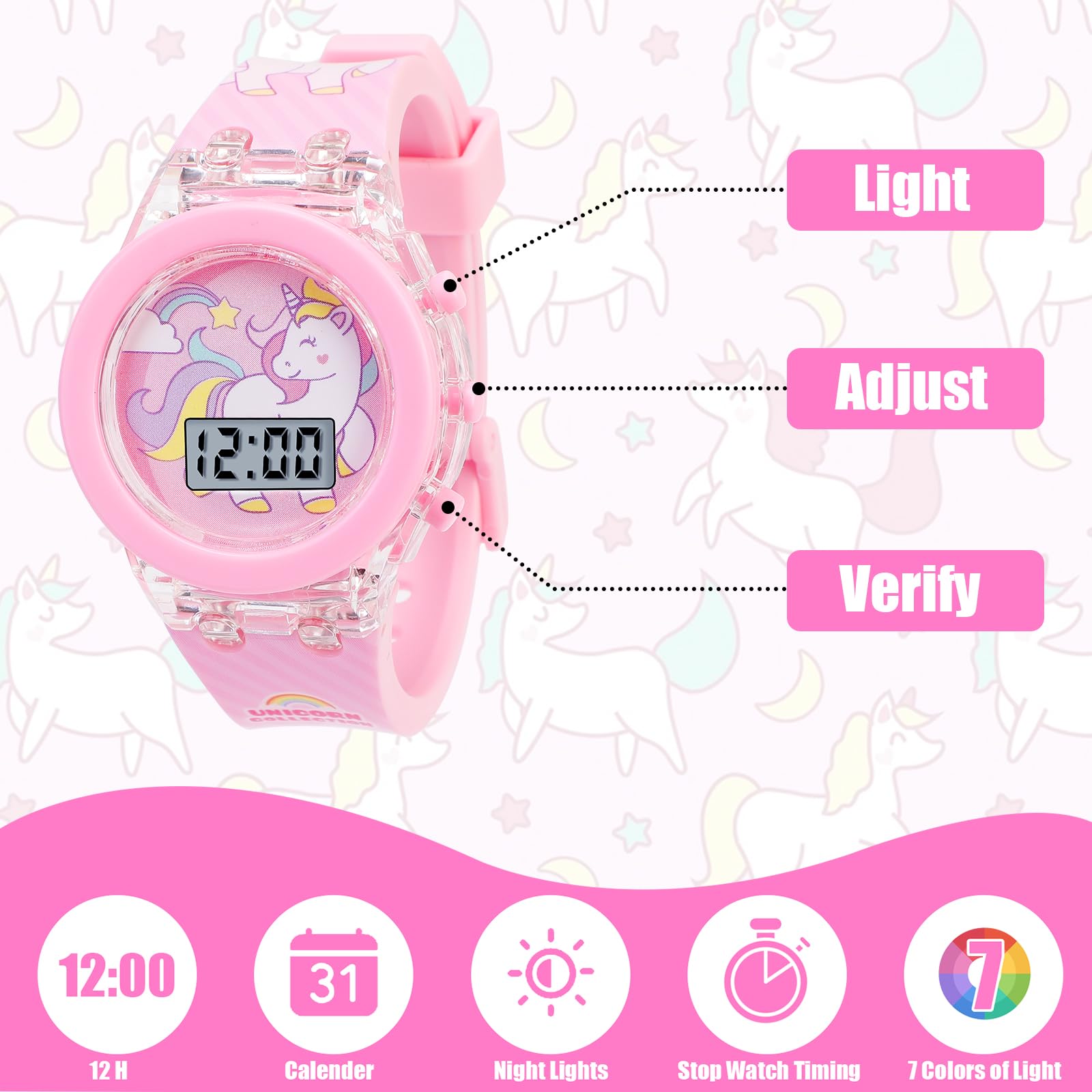 Reloj Digital para Niños Niña, Reloj de Pulsera Niña Multifunción, Relojes Niñas Niños Digital para Niños de 3 a 12 años
