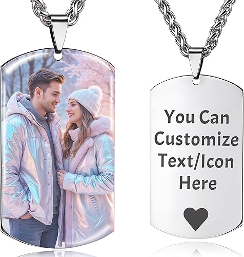 Collar con Foto Personalizada, Collar Personalizado para Hombres, Collar Grabado Personalizado con Foto y Texto, Regalos Conmemorativos para