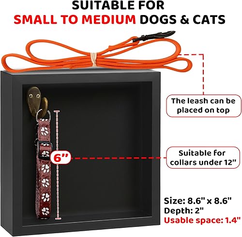 Miniatura 2 de Caja de sombra de regalo conmemorativo para mascotas de 8.6 pulgadas, soporte para collar negro, marco de fotos, kit de tinta de pata de mascota,