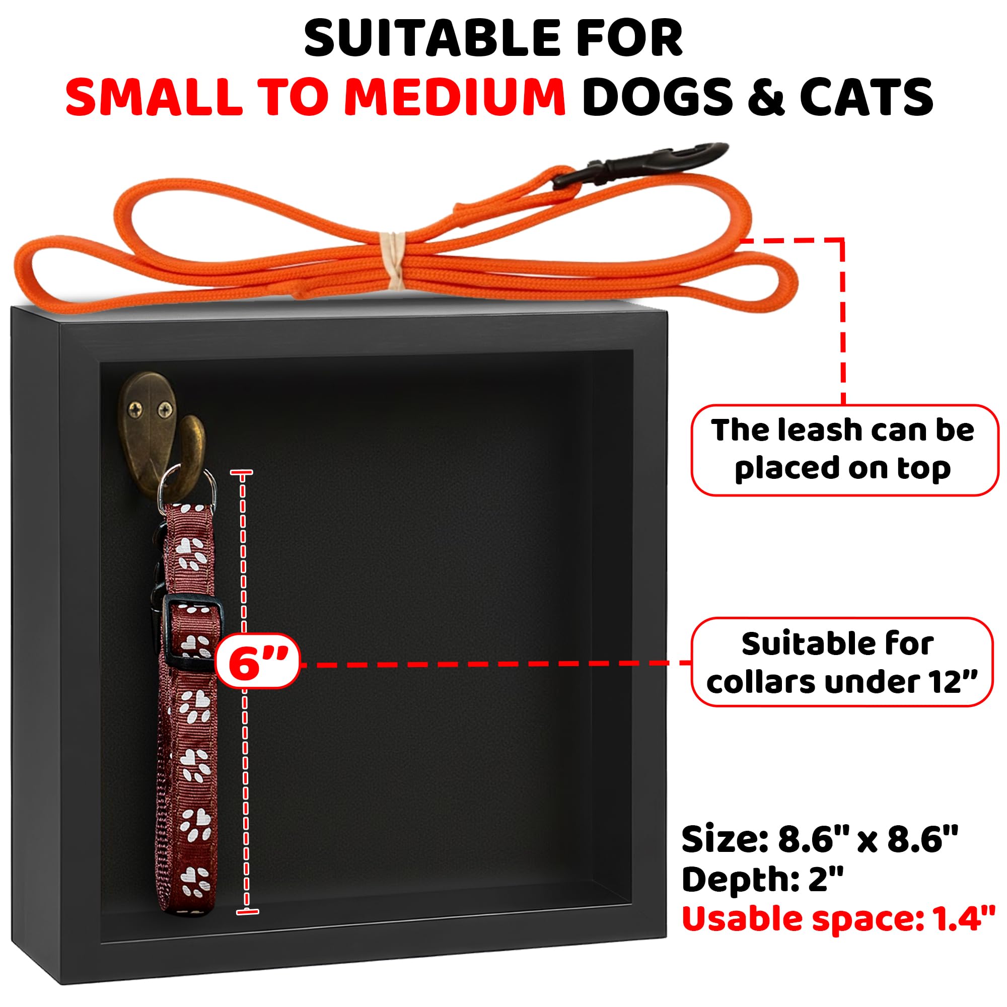 VinaTimes Black Shadow Box Pet Memorial - Dog Memorial Sentiment Frame for Loss of Dog Gifts - obroża dla zwierząt domowych zawieszka z imieniem ramka wspomnienie sympatia GO-SD-DEN-PET4