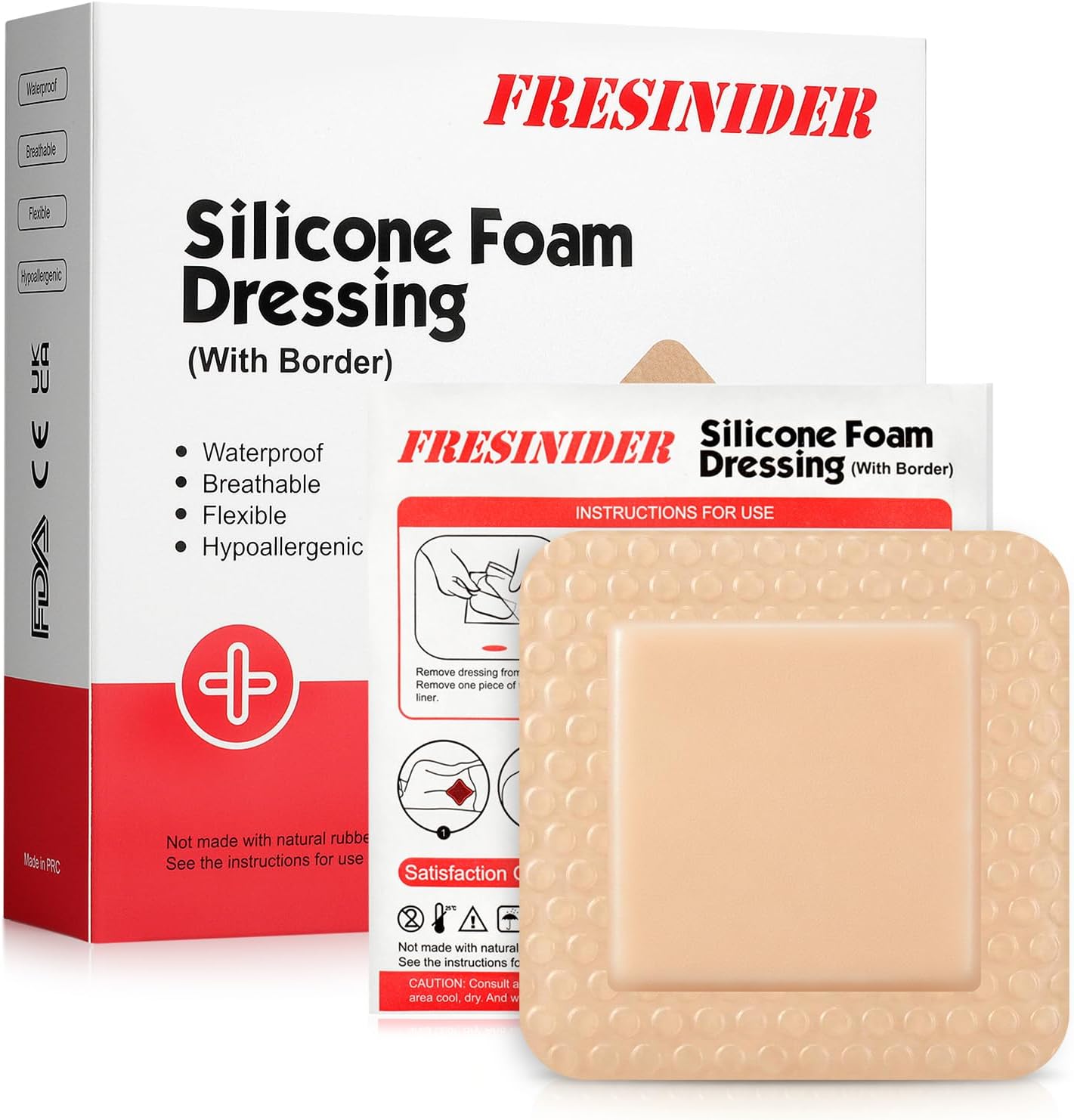Silicone Foam Dressing with Adhesive Border – Wound Dressing Bandage – Silicone Foam Pad – Pack of 10 – 3 x 3 Inches Large Waterproof Bandages – Self Adhesive Wound Care and Dressings