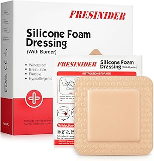 FRESINIDER Silicone Foam Dressing with Adhesive Border – Wound Dressing Bandage – Silicone Foam Pad – Pack of 10 – 3 x 3 I...