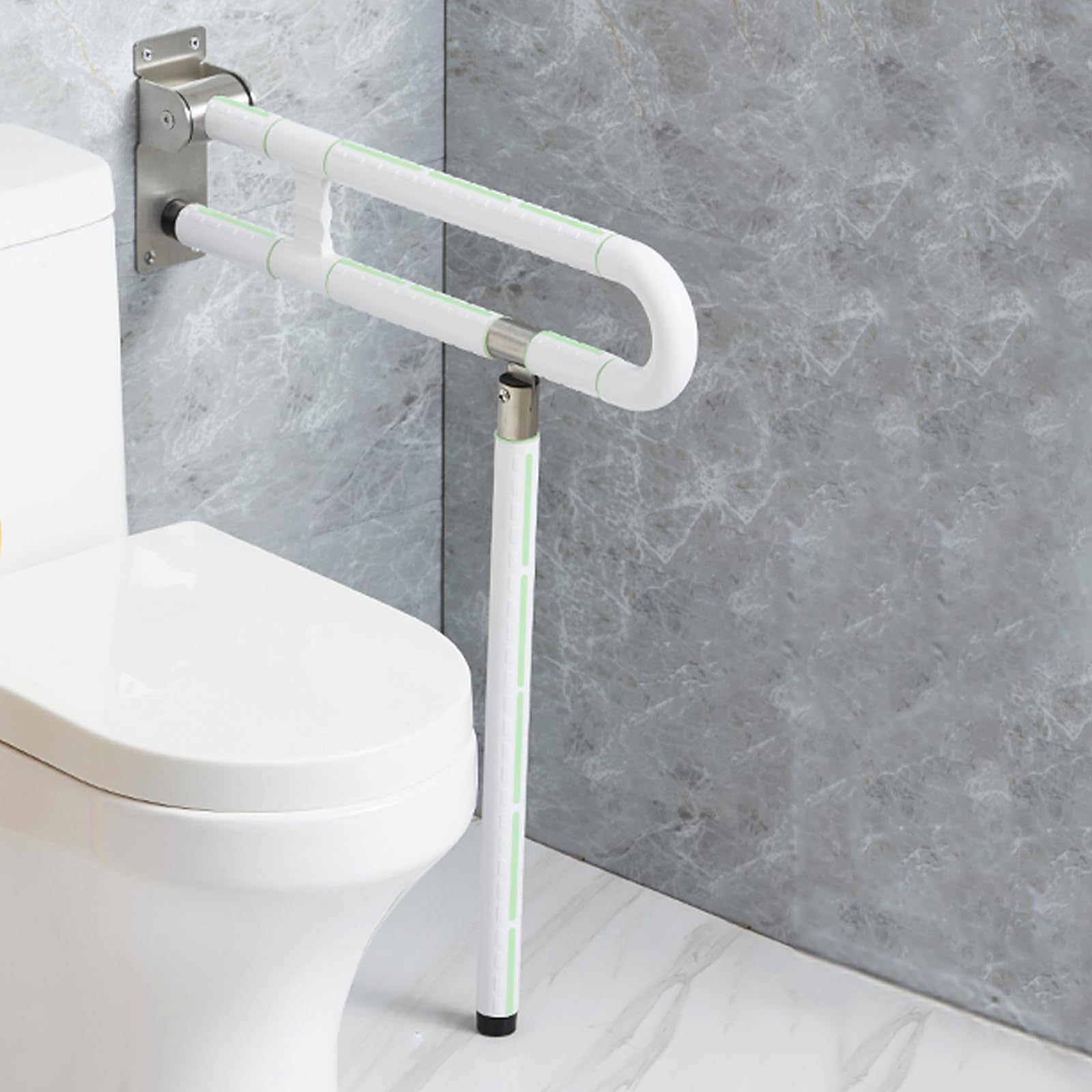 Pasamanos para el cuidado del inodoro, pasamanos de baño, antideslizantes, antiinclinación, sin electricidad estática, mango luminoso, rodamiento de 300 kg (Blanco, 60cm con patas)
