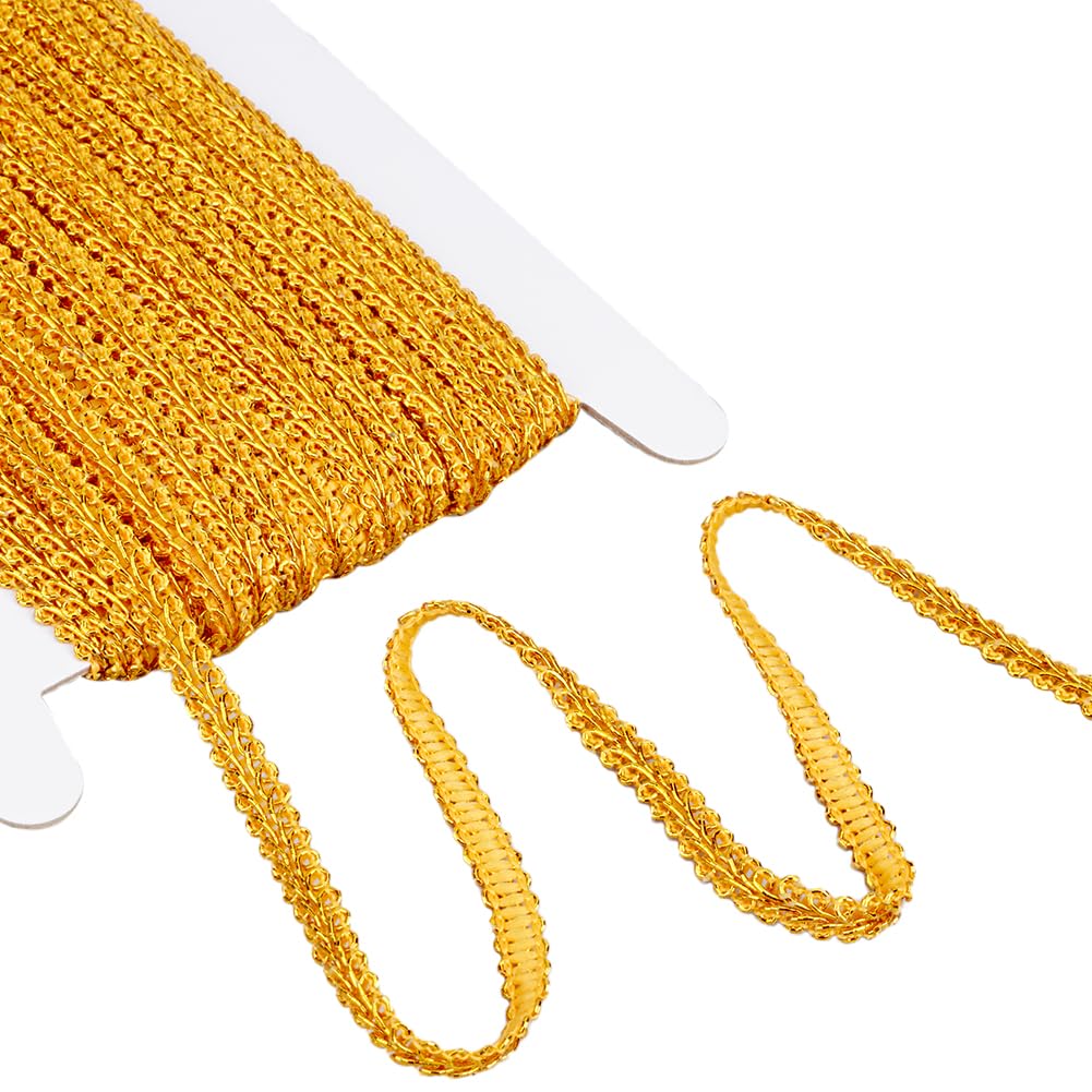 GORGECRAFT 25 Yards Metallic Braid Gold Lace Trim 7mm Centipede Trimming Jacquard Decorated Gimp Ribbon Washable Lace Edge Trim for DIY Sewing Crafts Jewellery Making Costume Cloth Home Decor