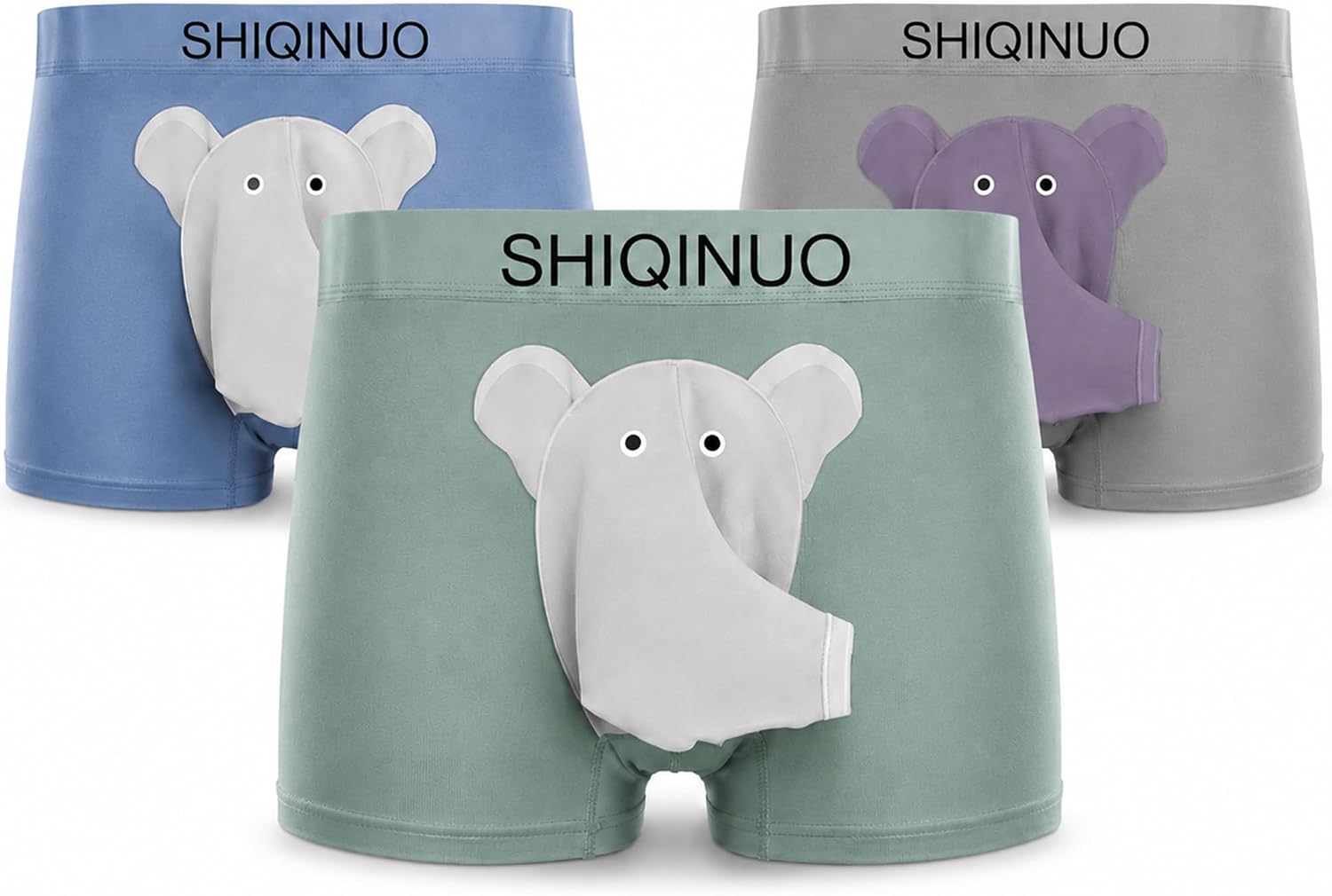 Men’s Elephant Trunk Underwear 3 Pack, Funny Modal Stretch Boxer Briefs with Open Fly, Breathable Novelty Gift