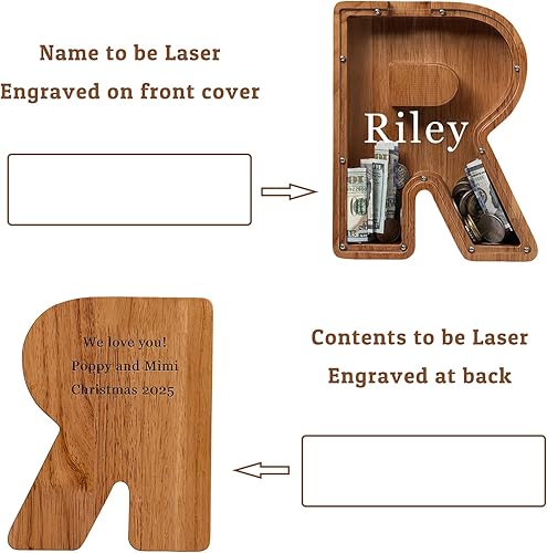 Vista 92 de Alcancía para niños y niñas, alcancía de madera con letra grande del alfabeto con inicial C, banco de monedas, regalos divertidos para cumpleaños