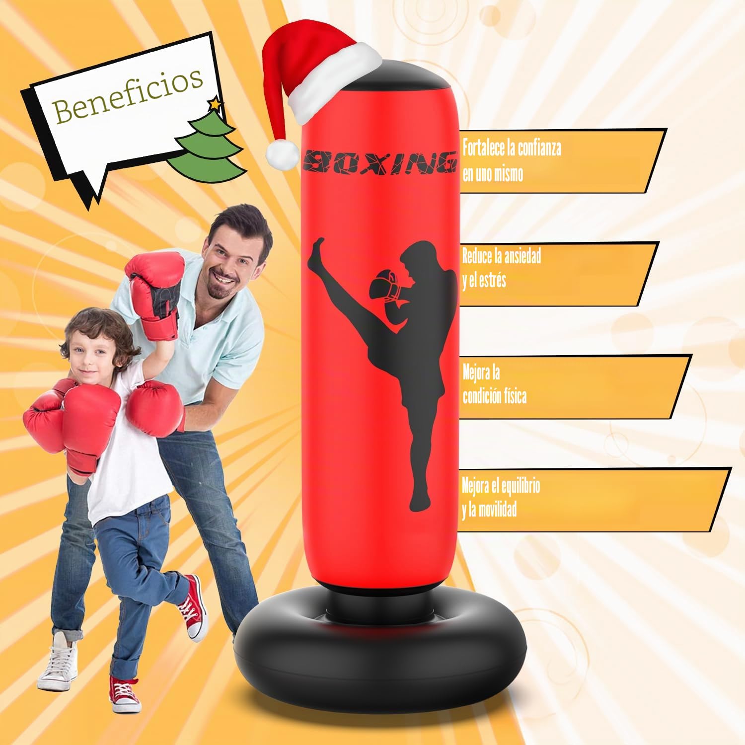 X XBEN Saco de Boxeo Niños de 3-14 Años, 170CM Saco de Boxeo de Pie Niños, Juego De Boxeo para Practicar Karate, Taekwondo, MMA, Regalo Ideal para Niños y Niñas