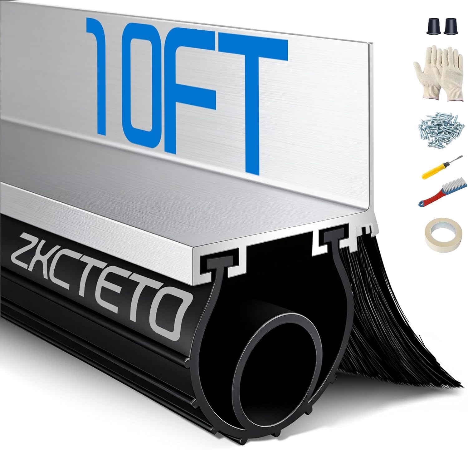 Upgraded Universal Garage Door Bottom Sealing Kit (10 Ft), L-Shaped Aluminum Track, 2-Inch High-Density Brush Strip, EPDM Waterproof Rubber Seal, Rainproof, Rodent-Proof & Heat-Insulating