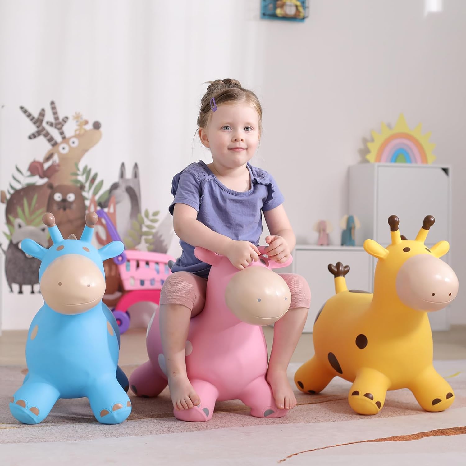 EVERICH TOY Giraffe Bouncy Horse Hopper for Toddlers 1-3, Bouncy Animals Jumping Horse, Inflatable Ride on Bouncer, for Boys Girls 18 M+ 2 3 4 5 6 Years Old W/Free Pump