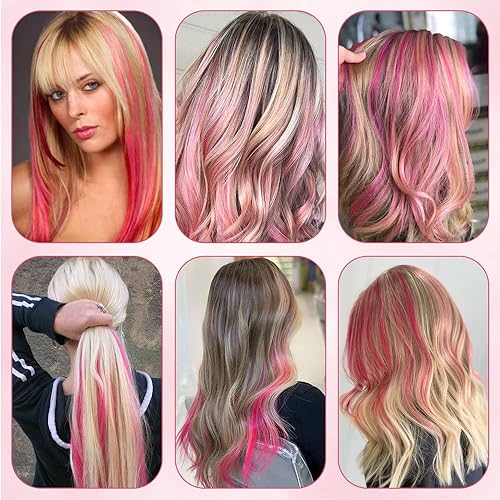 Miniatura 6 de Extensiones de cabello sintético lacio con clip de color de 20 pulgadas, 10 piezas para fiestas, color rosa