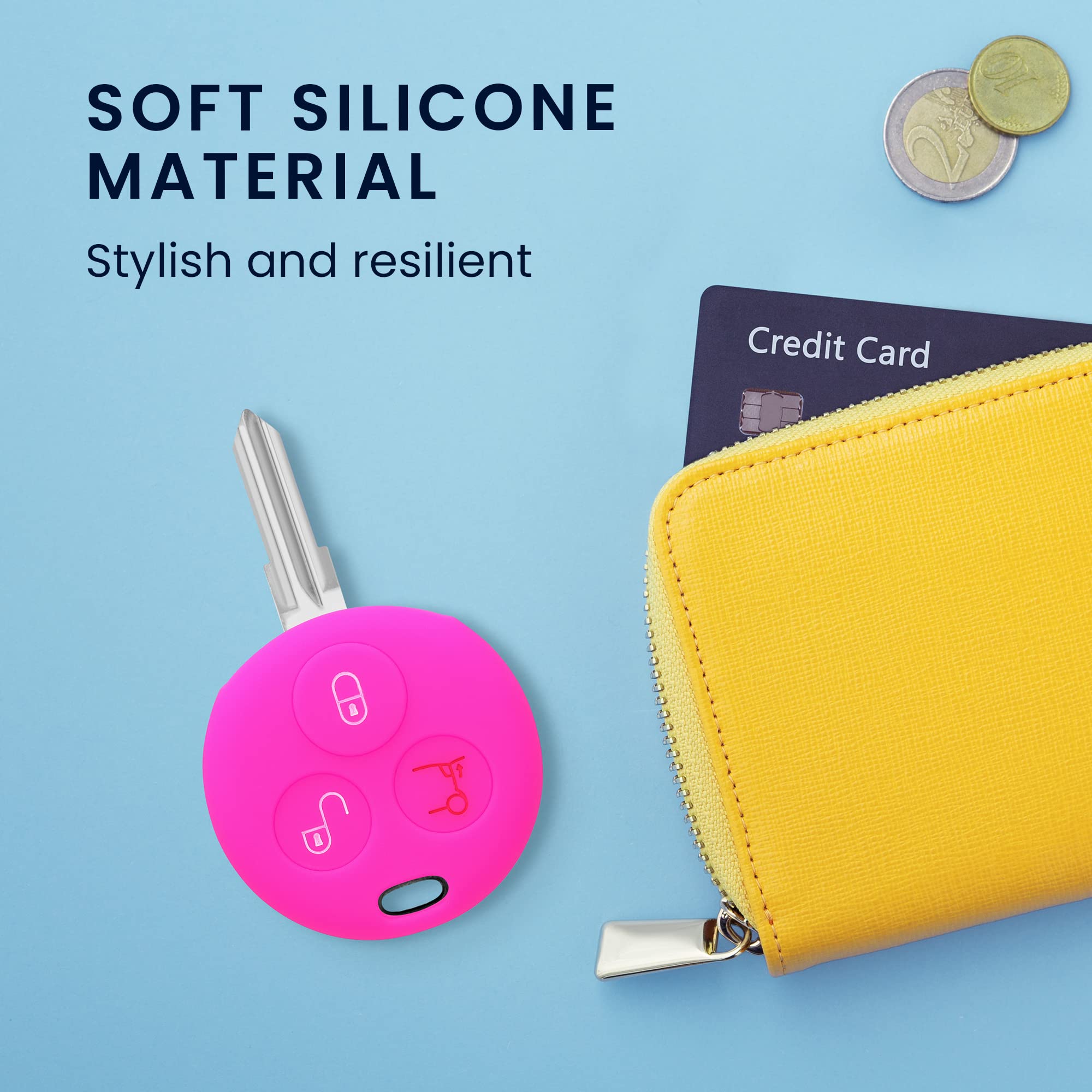 Kwmobile Accessoire Clé De Voiture Compatible Avec Renault Smart Key 4- Bouton (Keyless Go Uniquement) - Coque En Silicone Souple Avec Embout Porte- Clé - Jaune Radieux