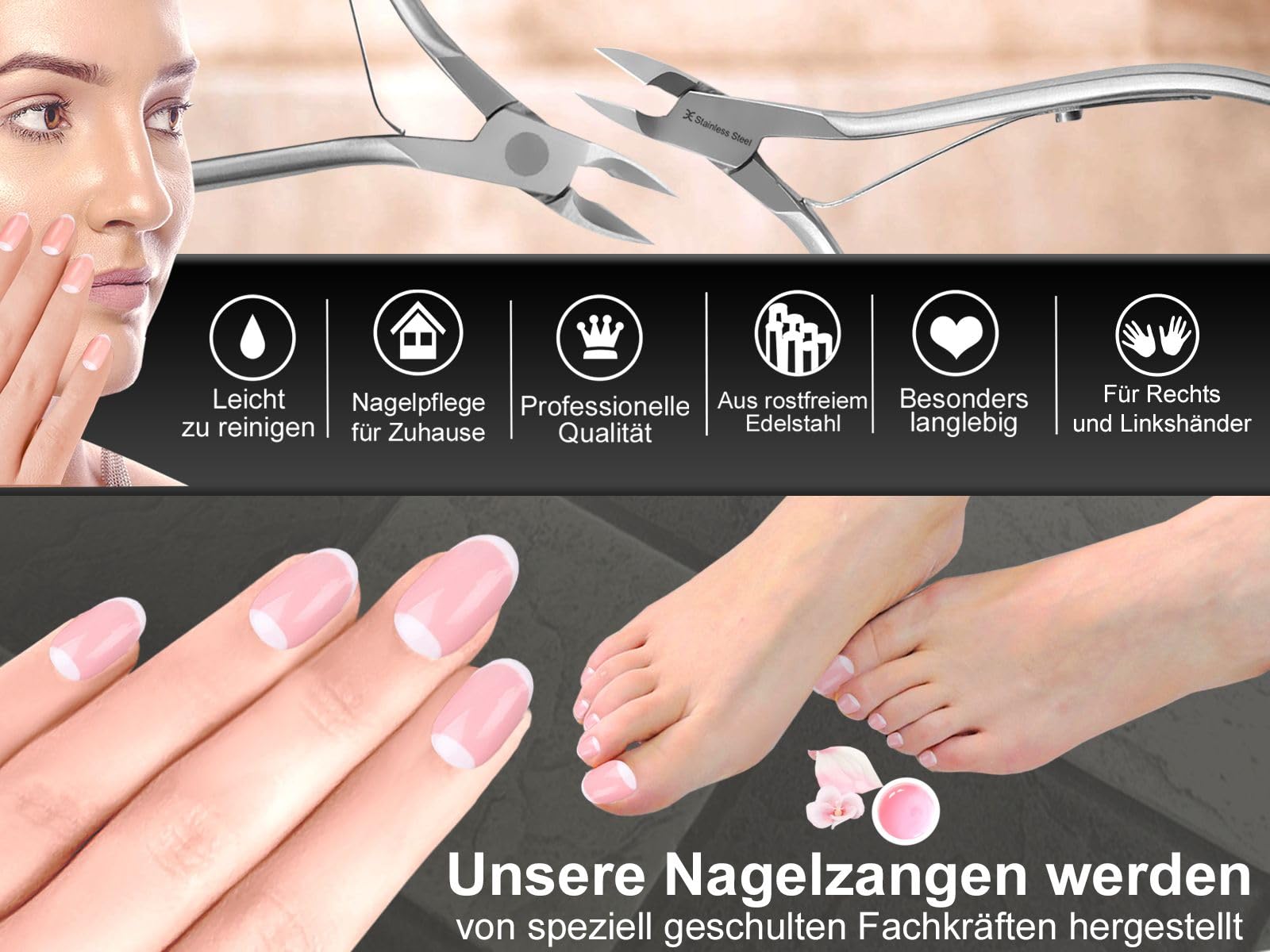 Präzision Nagelhautzange Hautzange Excellent-Solingen mit 7 mm Schnittfläche aus rostfreiem Edelstahl