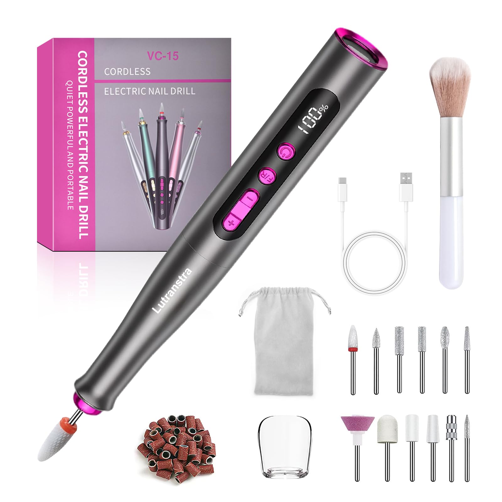 torno para uñas profesional 35000 rpm, limas de uñas profesionales electrica, set de manicura y pedicura USB inalámbrico a batería, pulidor uñas nail drill