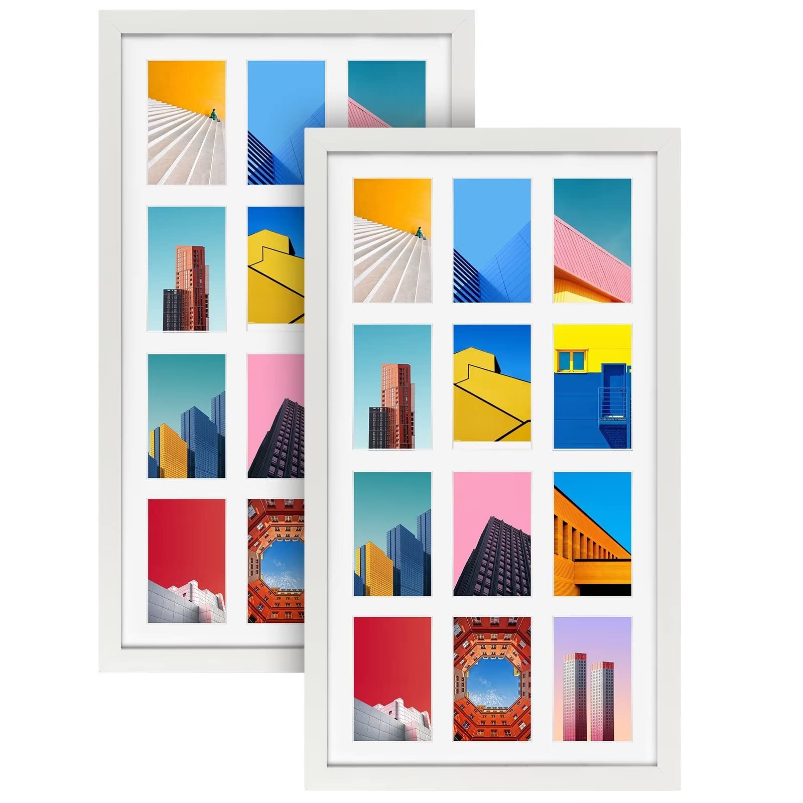 12 Opening 4x6 White Collage Picture Frames Set of 2, Multiple Frames for Displaying 6x4 Photos with Mat