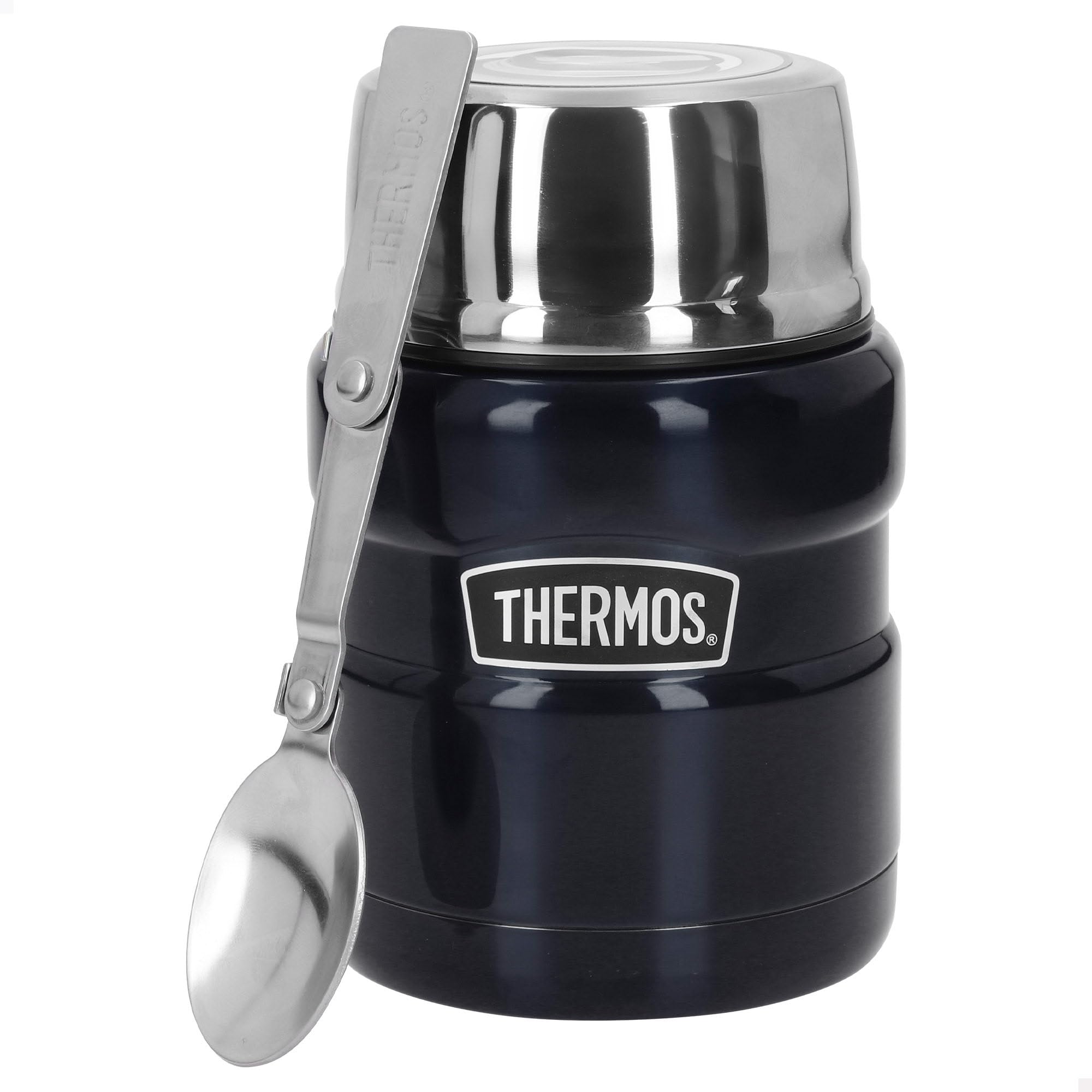 Thermos Stainless King Food Jar 0.47l, Midnight Blue, stainless steel thermos container with spoon, 6h hot/24h cold, absolutely tight for soup, cereal, thermal food container, dishwasher-safe