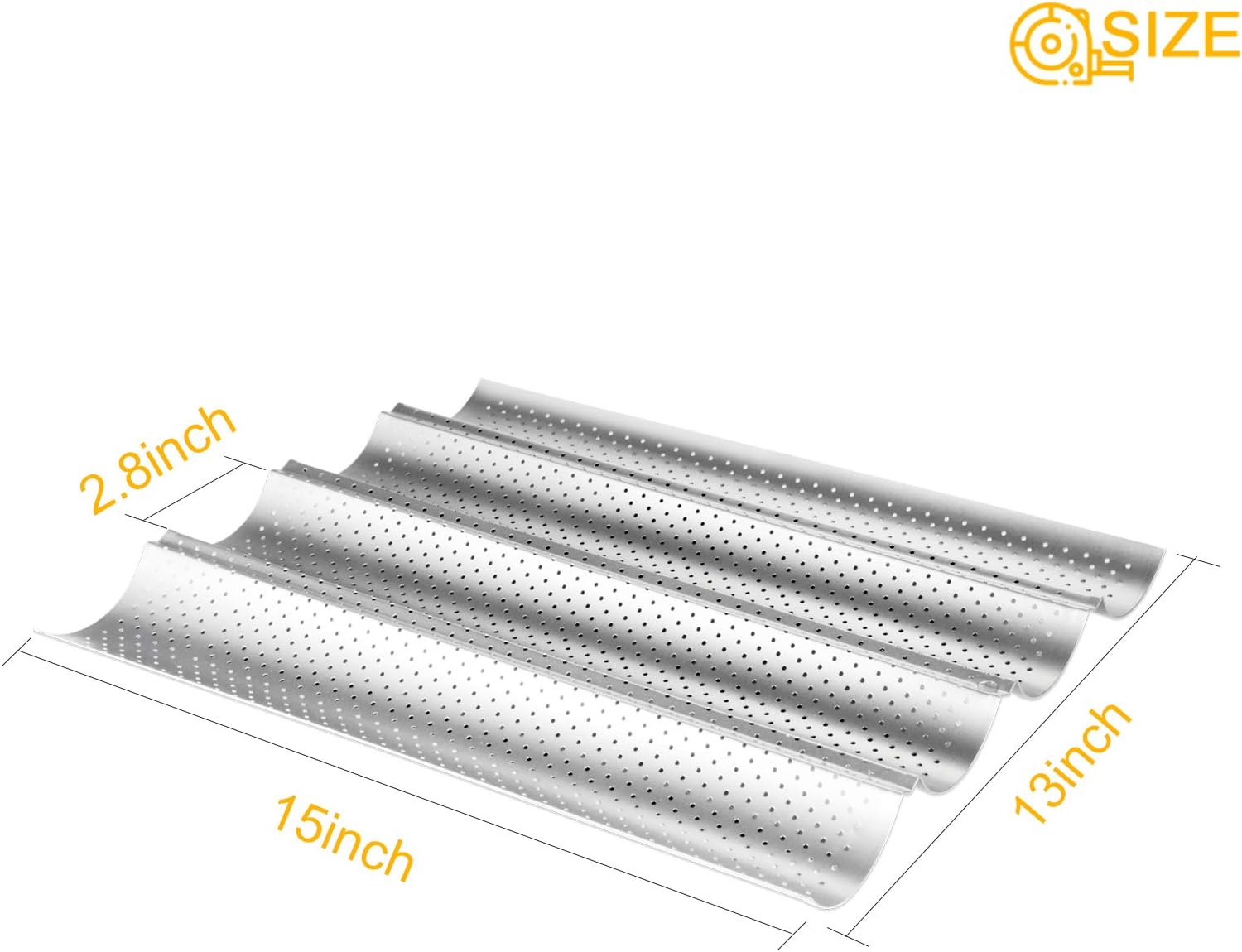 Baguette pans for baking 2 Pack, WERTIOO Nonstick French Bread Pan 15" x 13" for French Bread Baking, 4 Wave Loaves Loaf Bake Mold Oven Toaster Pan (Silver)