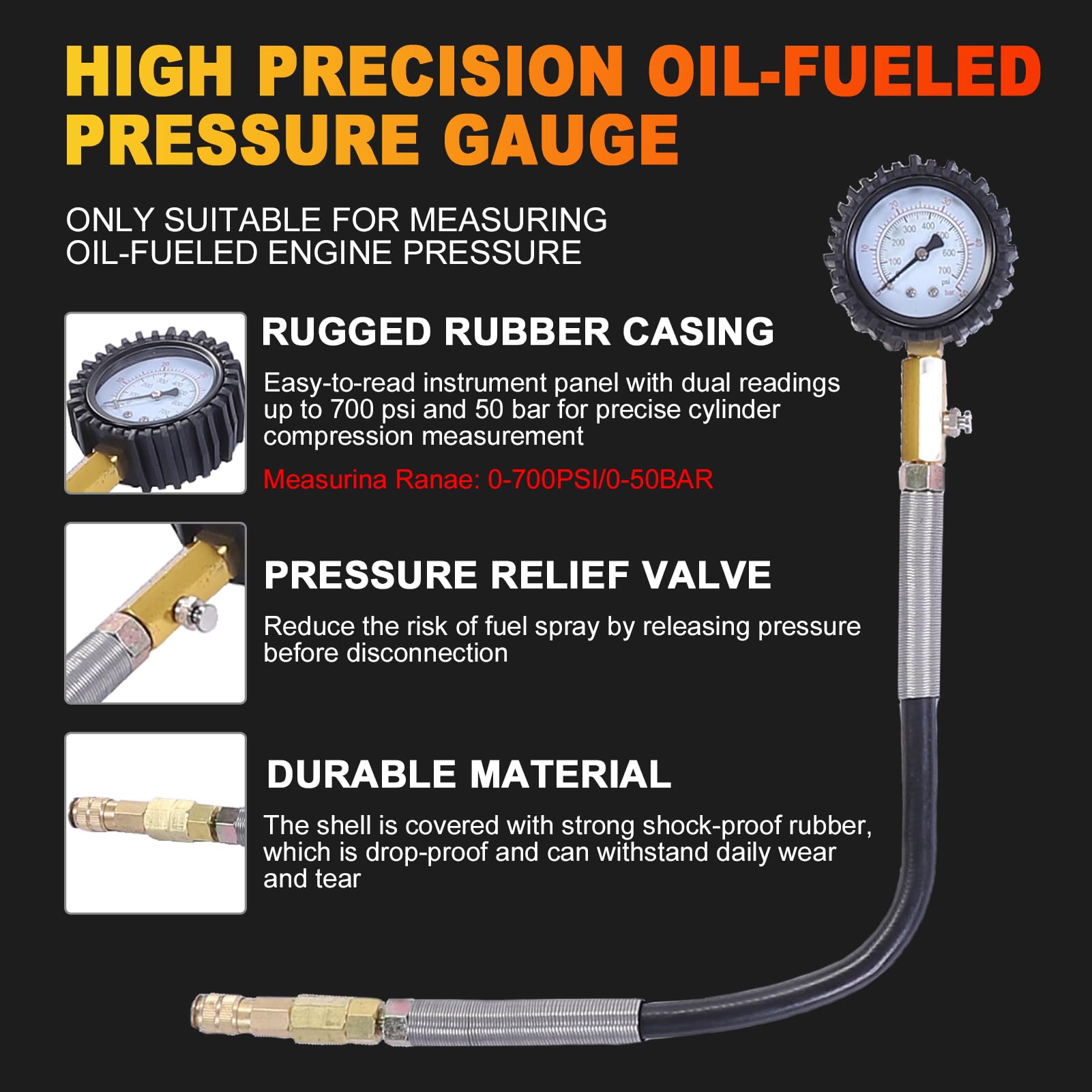 Shkalacar Kit de Prueba de Compresión y Fugas, Probador Presión Cilindro Motor Doble Calibre con Detector Fugas Alimentado por Aceite, para Motores Diésel Gasolina HDI