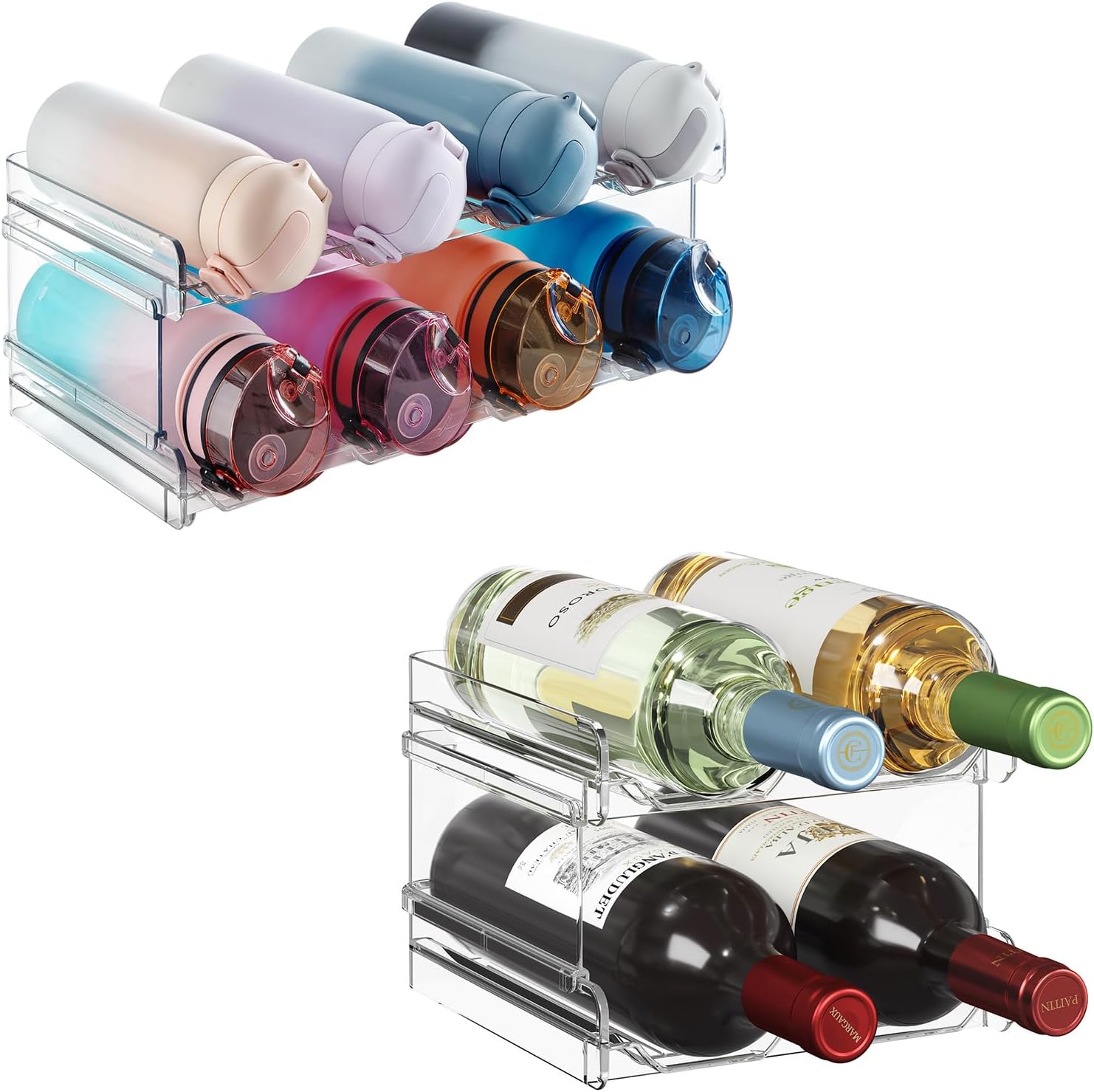 Lifewit Stackable Water Bottle Organizer/Holder for Cabinet Fridge, Plastic Stackable Wine Rack for Refrigerator, Cabinet, Countertop,Wine Bottle Holder