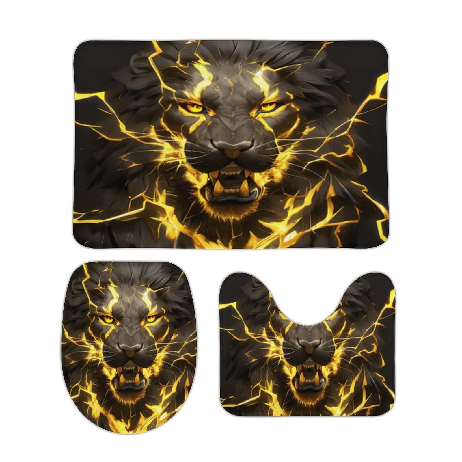 Tapis de bain antidérapant lion : ensemble 3 pièces absorbant et sécurisé pour la douche