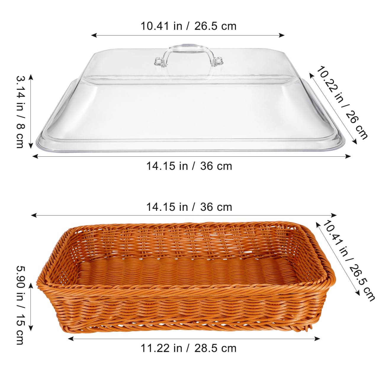 Cesta de pan tejida de mimbre para servir, cesta de pan de ratán de imitación con tapa acrílica, cesta tejida de mesa para servir alimentos, cesta de frutas para cocina y restaurante