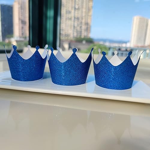 Miniatura 5 de Copas de papel para tartas de corona, con purpurina azul, para magdalenas, estuche para hornear para bodas, fiestas de cumpleaños, decoración de