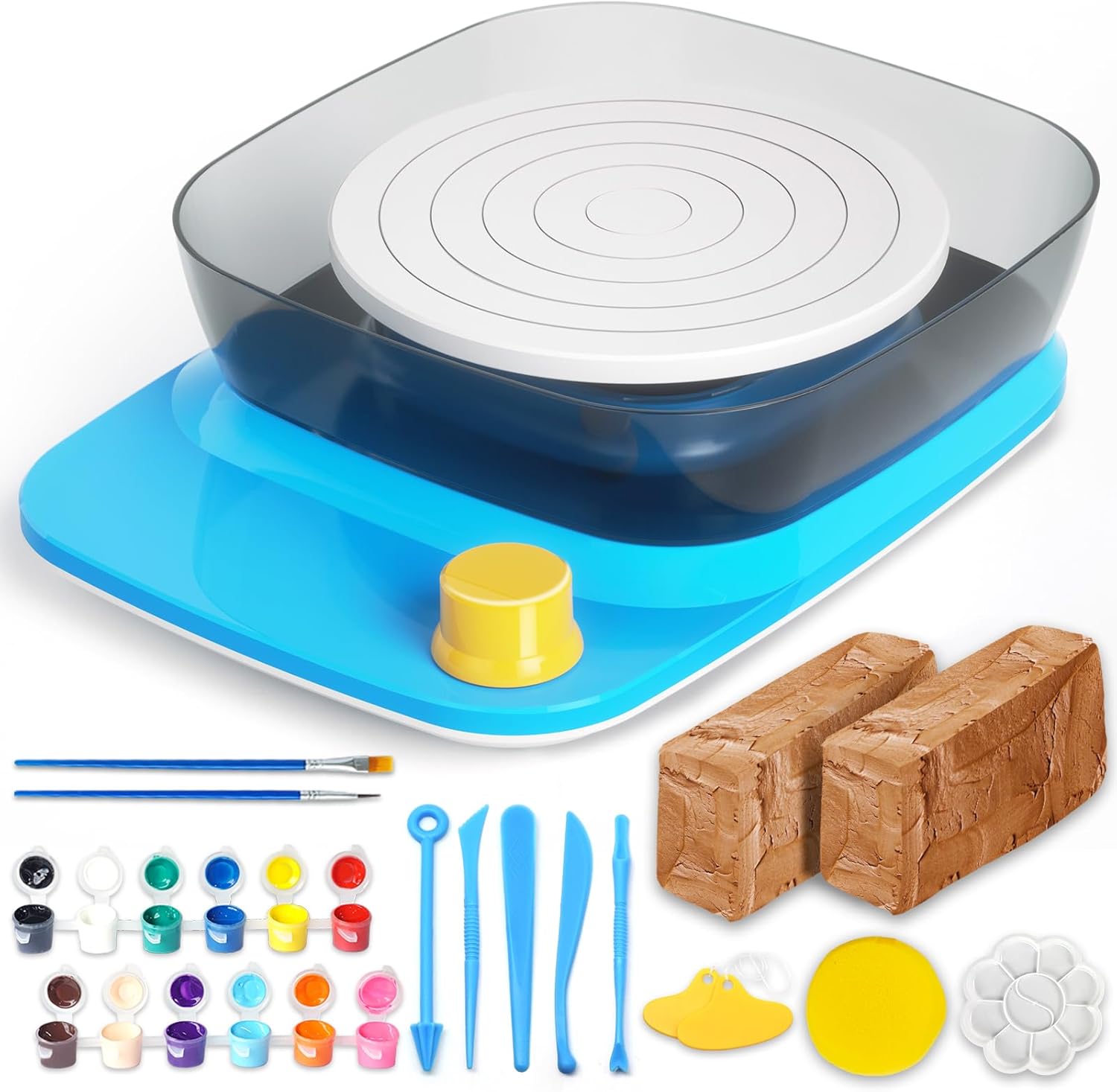 Catcrafter Complete Pottery Wheel for Kids, Teens - Rechargeable and Portable Pottery Wheel Set with 2lb Clay, Paints and Pottery Tools, Arts and Crafts Pottery Activities, Gifts for Kids, Teens