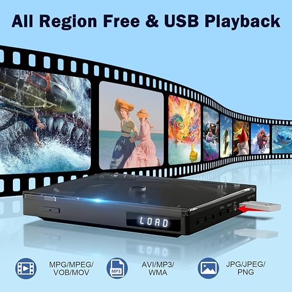 Mini DVD Player for TV, Region DVD-Players with USB, CD & MP3 Playback