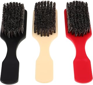 MOTHNUR 3 Piezas Cepillo para Barba Hombre con Cerdas de Pelo de Caballo Mango Plástico Curvado Herramienta Profesional para Cuidado y Limpieza de Bigote Colores Rojo Blanco y Negro