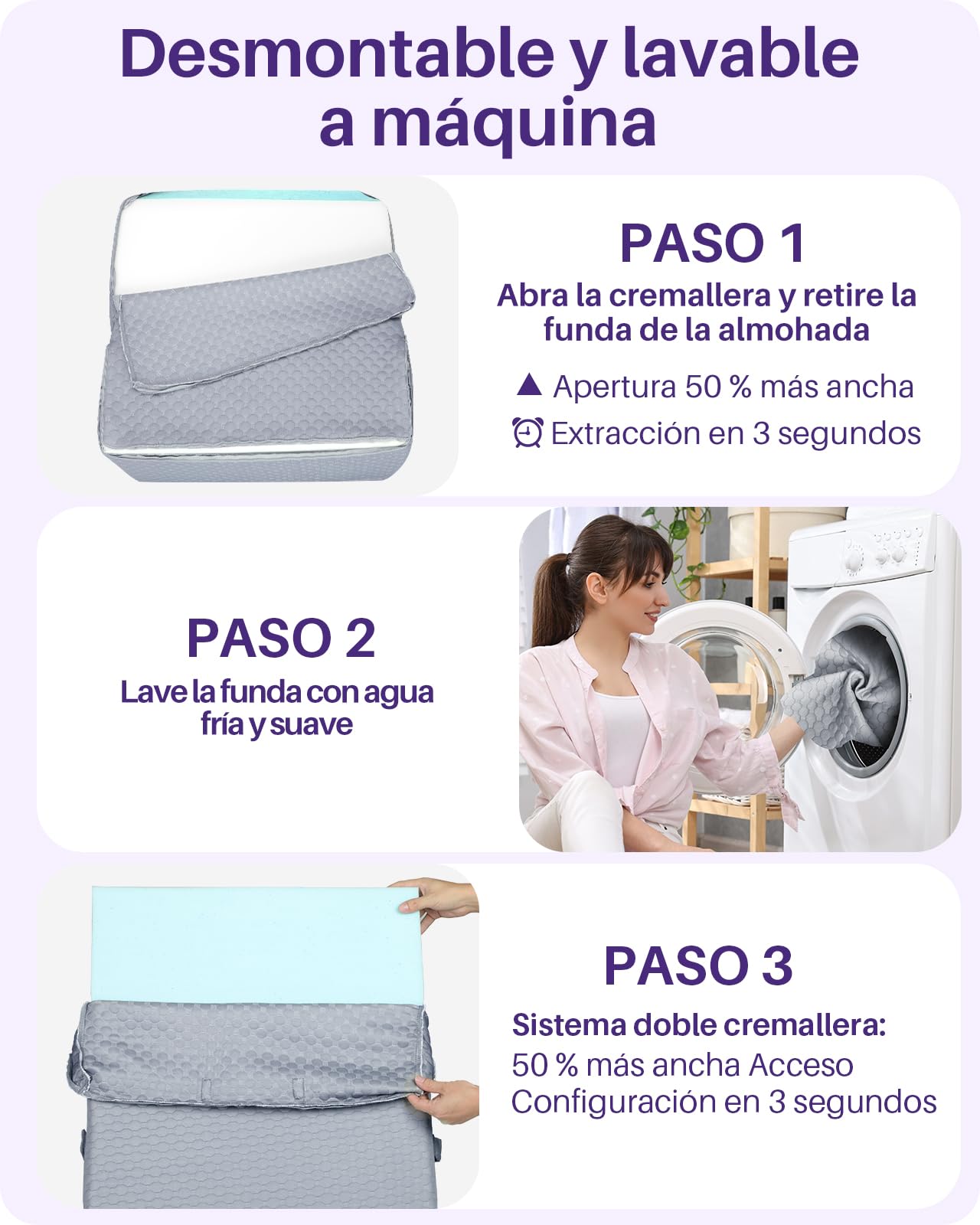 Kekoy Cuña Antireflujo Adulto Ajustable | Ideal para Apnea del Sueño, Reflujo Ácido, Ronquidos y Recuperación Postoperatoria | Almohada Cuña en Espuma de Memoria, Funda Lavable y Asidero - Gris
