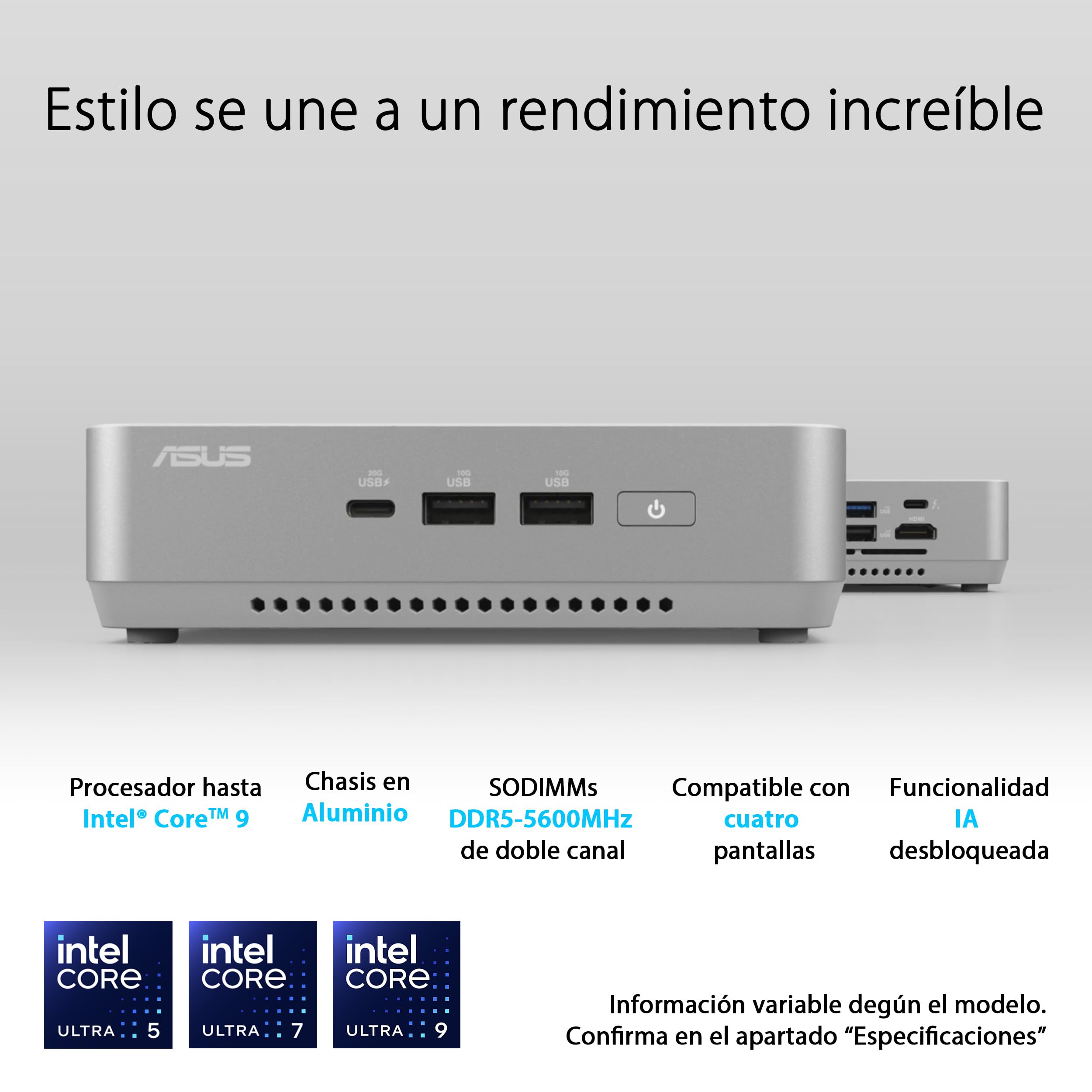 ASUS NUC 14 Pro+ - Ordenador de sobremesa Barebone (Intel Core Ultra 9 185H, Intel ARC Graphics, sin Memoria, sin Almacenamiento, sin SO, Incluye Cable de alimentación)