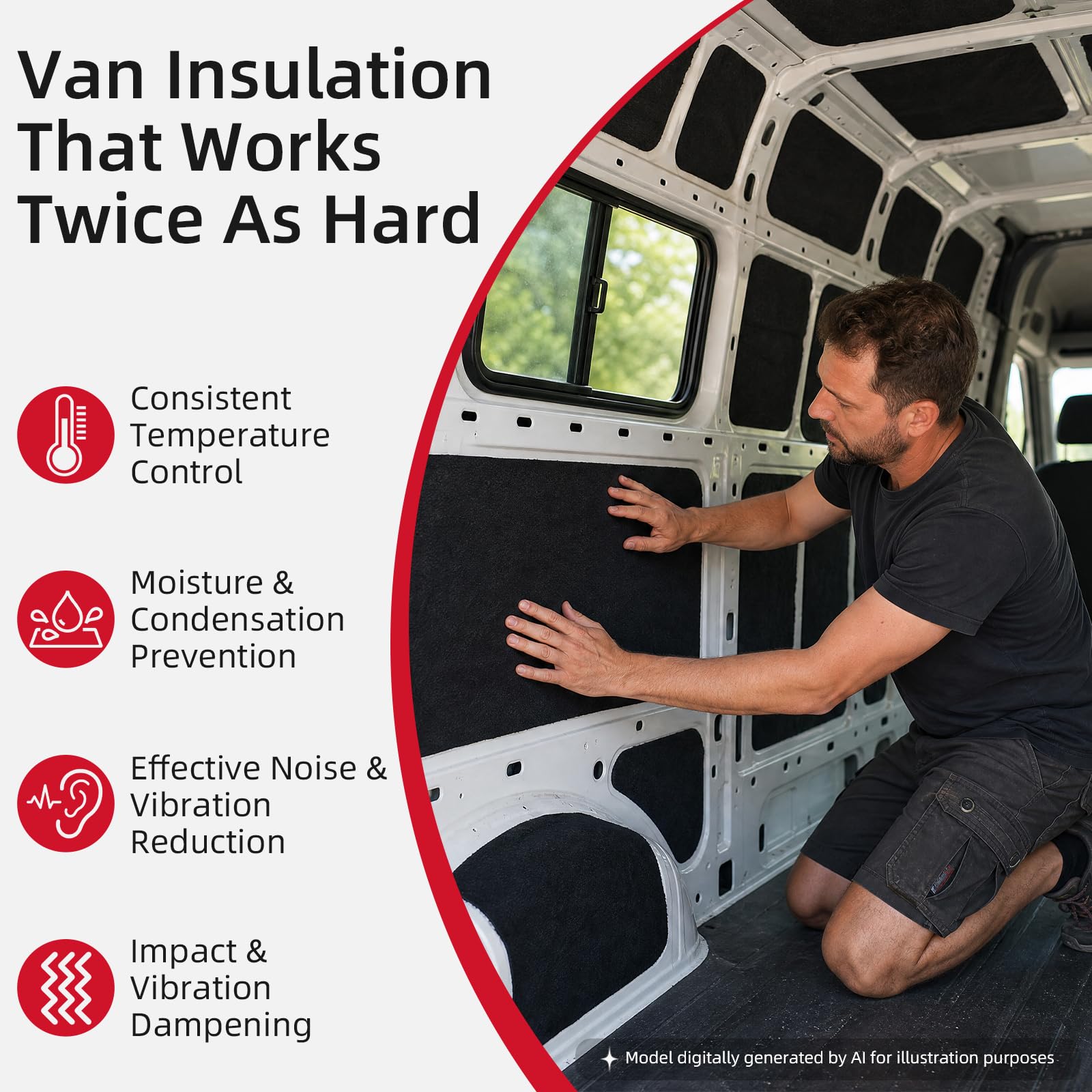 Isolierung für Transporter Wohnmobil, 1,55x3m 3,7kg, Schwarz/Weiß