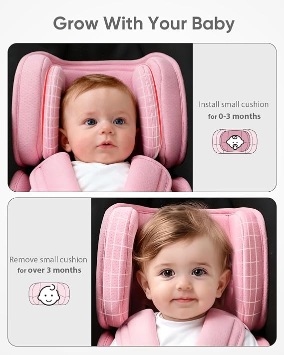TinlyFinly Infant Car seat Insert, for Preemie Newborn Infant, Pink | Compatible With Doona, Graco, Britax, Chicco, Evenflo Car Seat, For 0-24 Months, Adjustable Baby Head Body Support Cushion