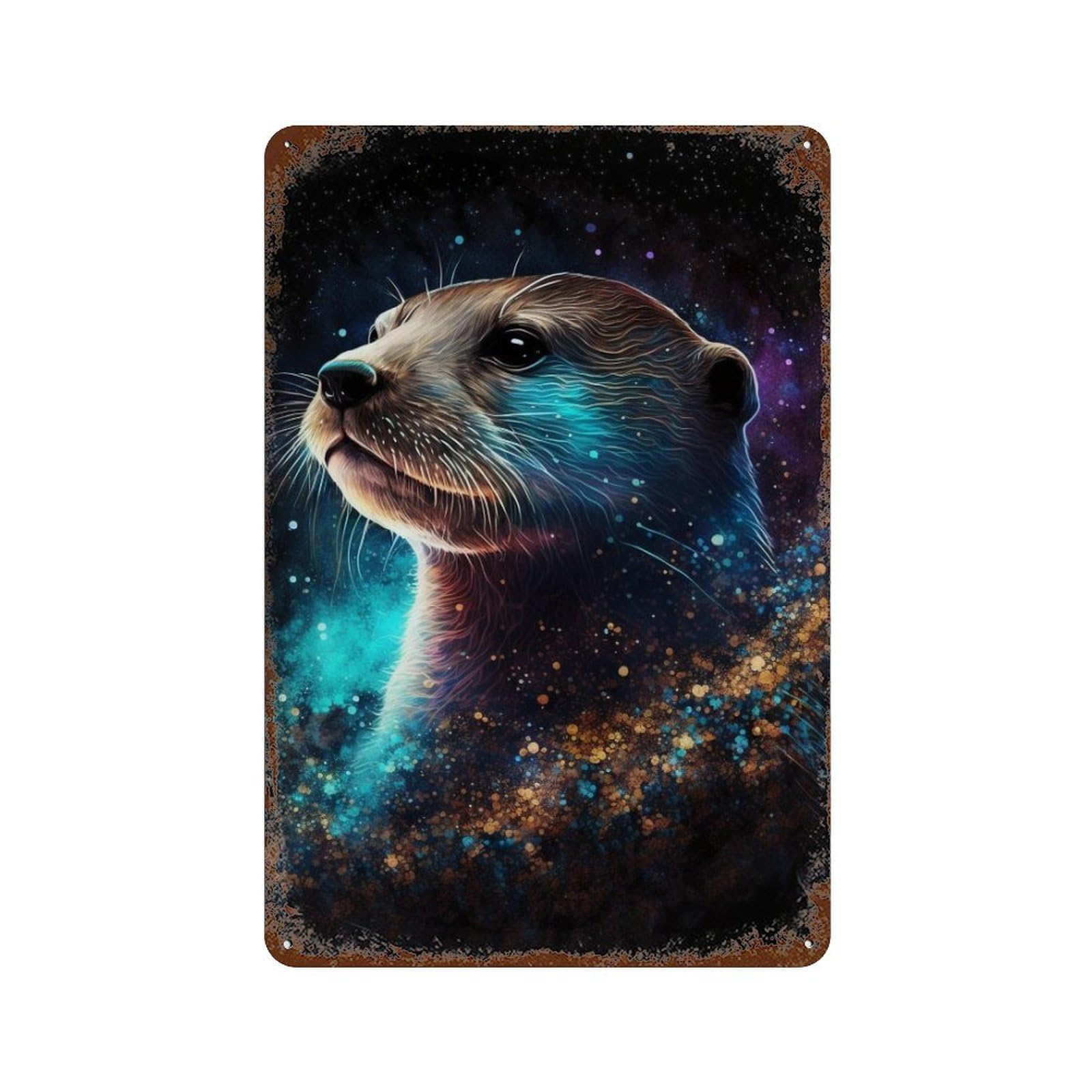 Galactic Otter Portrait -6 Distressed Metal Wall Sign 11.8"x7.9", Ideal for Cafe, Home Bar And Lounge Decor