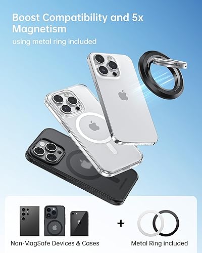 Vista 9 de SYNCWIRE - Soporte magnético con aro para MagSafe, 2 piezas, imán doble, rotación de 360 grados, agarre y soporte para teléfono, aro para dedo