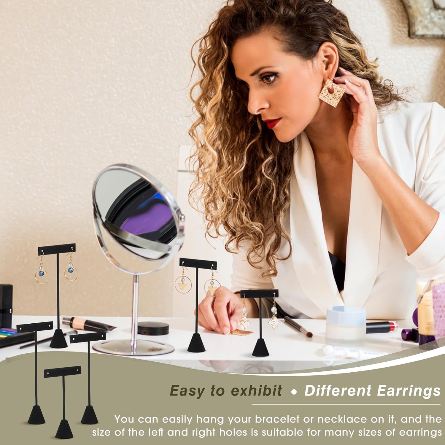 Marsui 12 Pcs Earring Display Set T Bar Earring Display Stand with 3 Heights Earrings Stand for Jewelry Vendors (Black) - Image 4