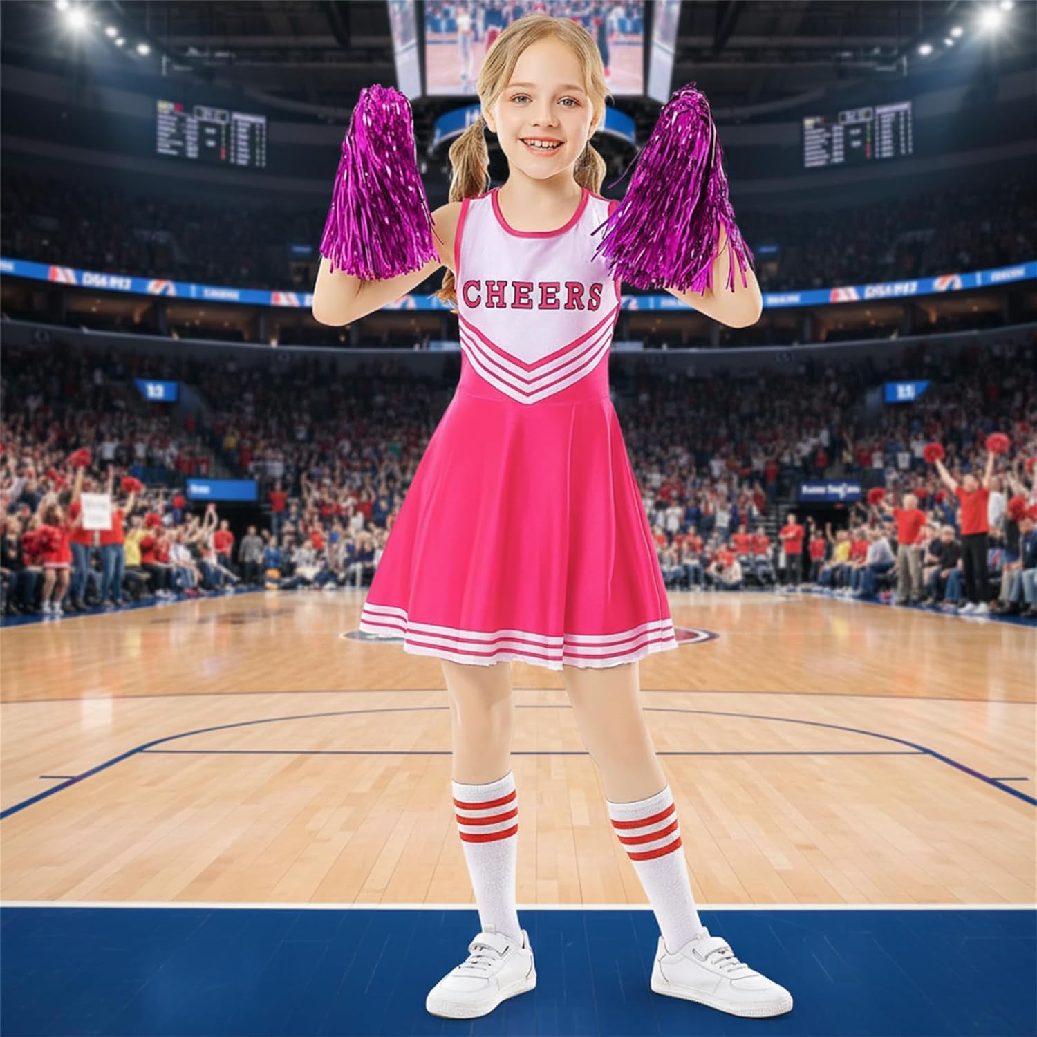 Girls Cheerleader Uniform Set Halloween Cheerleading Dress Outfits with Pom Poms Socks for Birthday Party Sports - Image 5