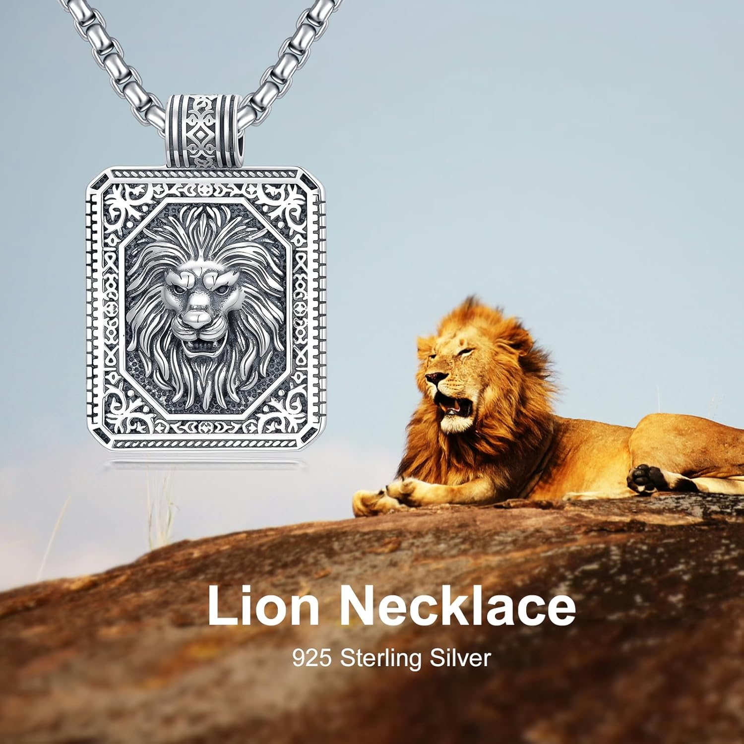 PELOVNY Lion Necklace 925 Sterling Silver Eagles Chain Wolf Pendant Leo Necklace Lion Jewelry Anniversary Birthday Gifts for Men Women - Image 6