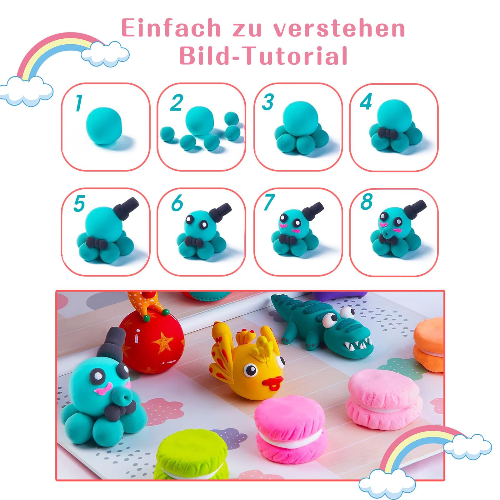 XZEIT Argile à Sécher à L'air Libre, Pate Polymère, Kit D Argile A Modeler 36 Couleurs A Sechage A L Air Libre Ultra Legere Avec