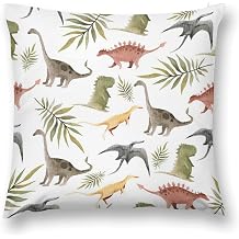 Niapessel Couch Pillow Cover, 16"x16" Pillow Case, Throw Pillow Case, Dinosaur Palm Leaf Print Square Decorative Soft Plush Pillow Covers for Sofa and Bed