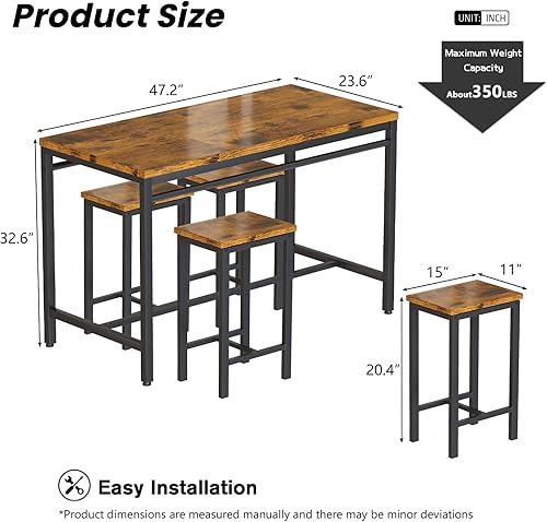 Miniatura 7 de DKLGG Juego de mesa de comedor para 4, mesa de cocina industrial y sillas, juego de 4 mesas de comedor con 4 sillas, mesa de cocina pequeña, juego