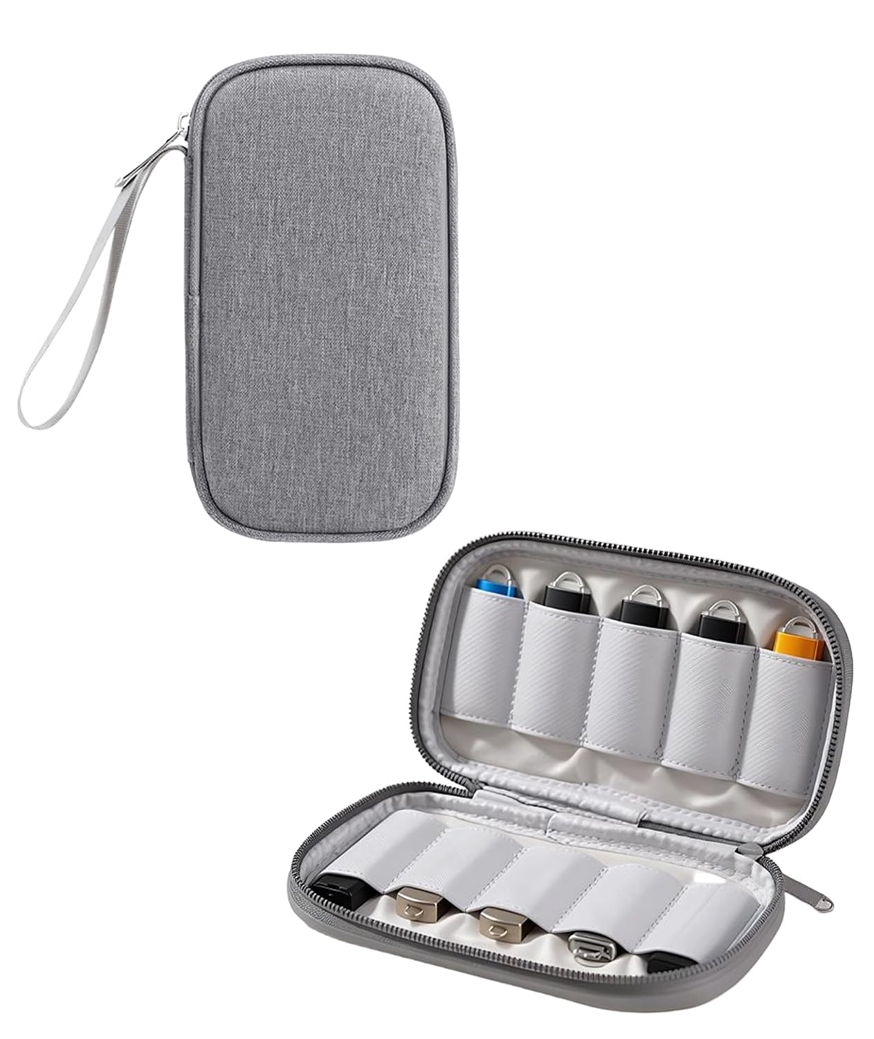 Pendrive Case, 10 Slots USB Flash Drive Organizer, Grey Travel Pouch for Pendrives, Hard Drives, Tech Accessories, Compact Design with Lanyard for Professionals, Students, Travelers