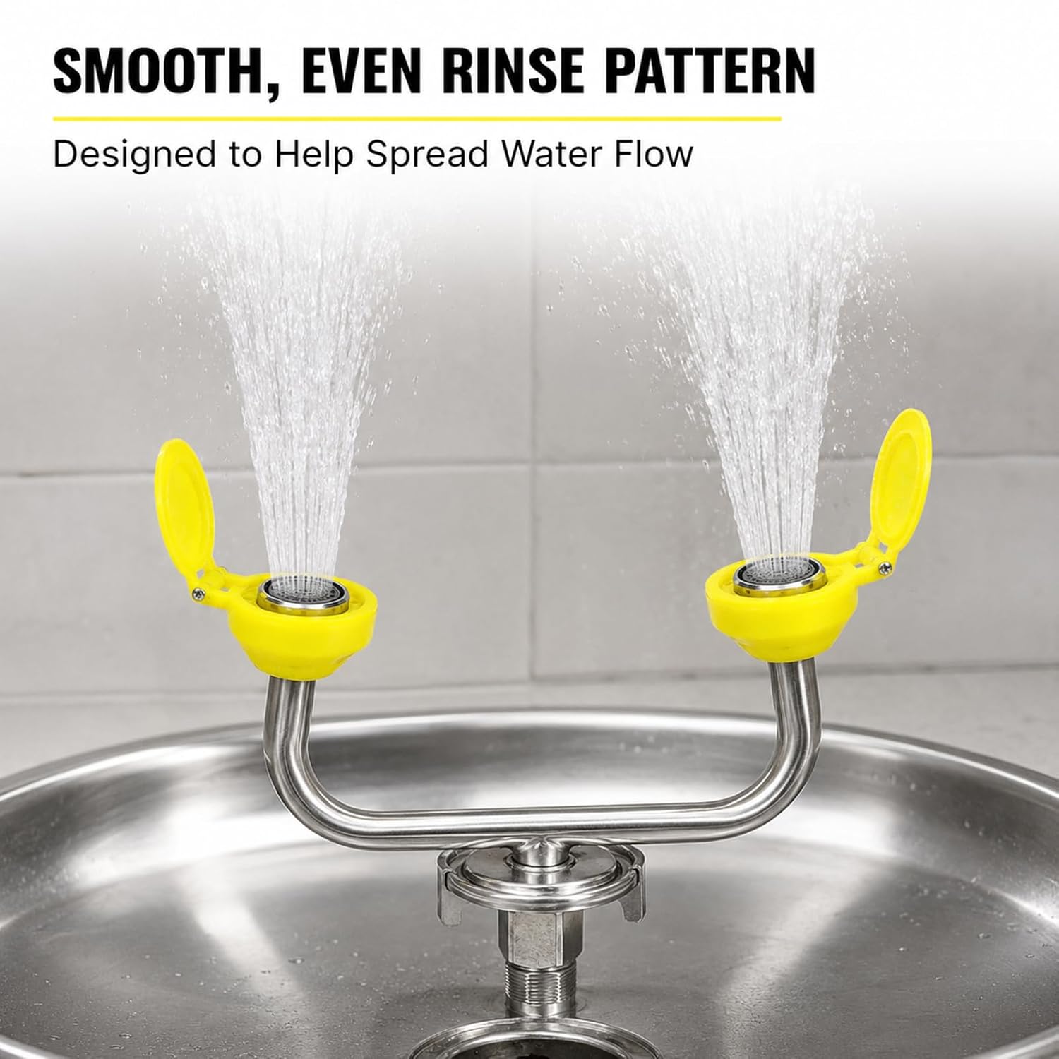 Eye Wash Spray Head Replacement, 14 mm / 0.55 in Thread Eyewash Nozzle Head, Yellow ABS Cover with 304 Stainless Steel Insert for Sink Mounted Eyewash Stations, Factory Lab Faucet Accessory