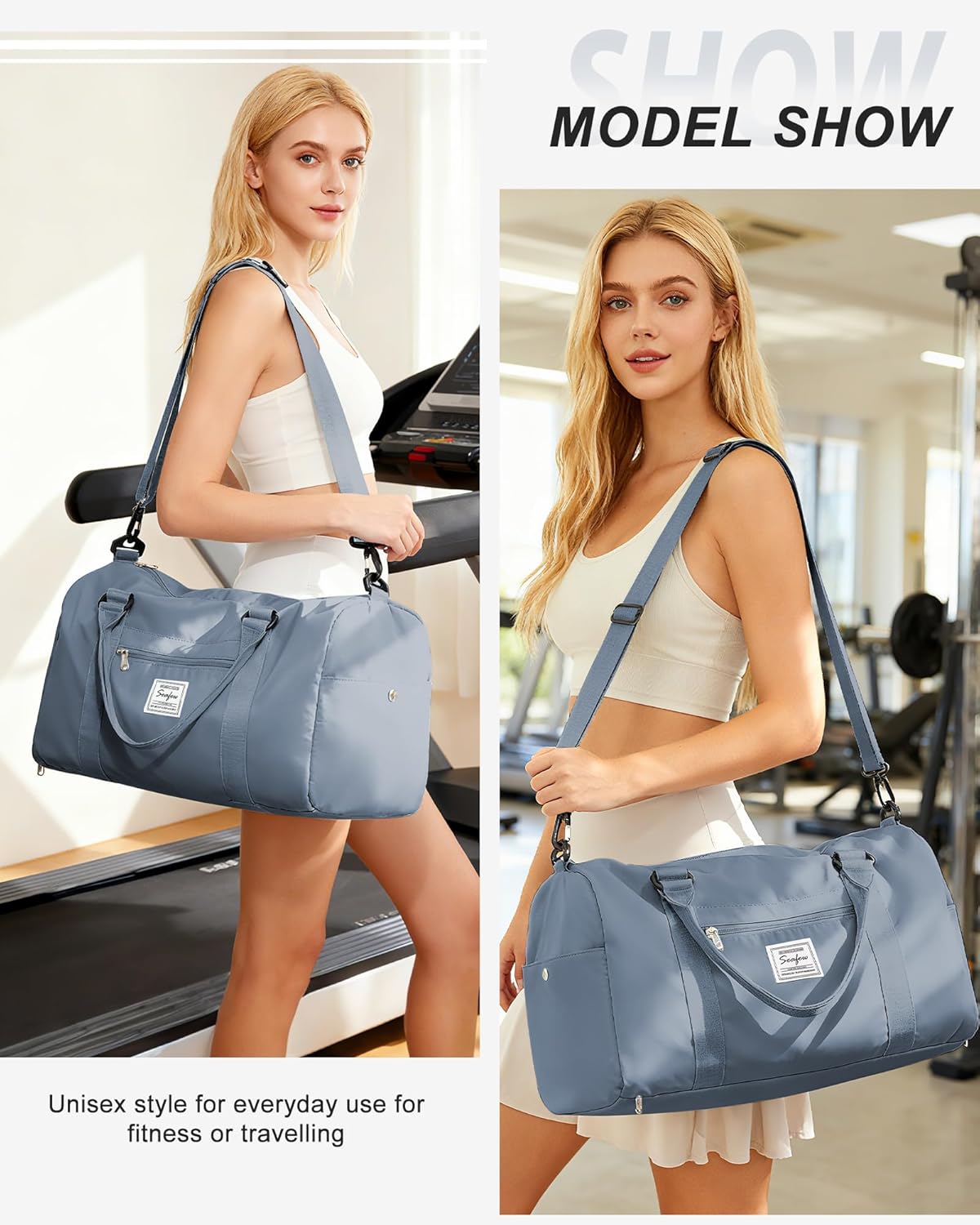 Gym Bag Womens Mens with Shoes Compartment and Wet Pocket Travel Duffel Bags for Women for Plane Sport Gym Tote Bag with Toiletry Bags Waterproof Weekend Overnight Carry on Bag Hospital Holdalls