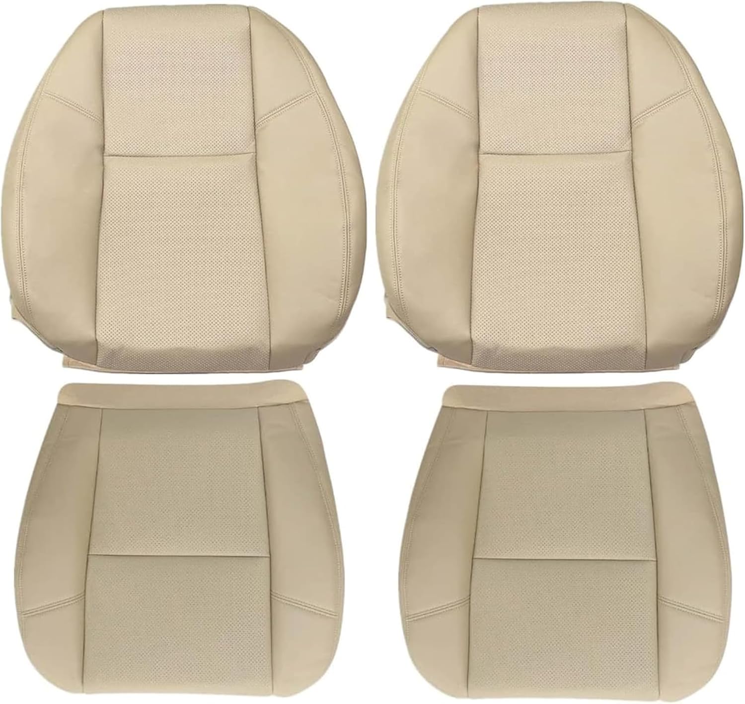GXARTS Tan Driver and Passenger Bottom & Top Lean Back Replacement Perforated Leather Seat Cover & Bottom Foam Cushion Fit for Chevy Suburban Tahoe GMC Sierra Yukon Denali Cadillac Escalade 2007-2014